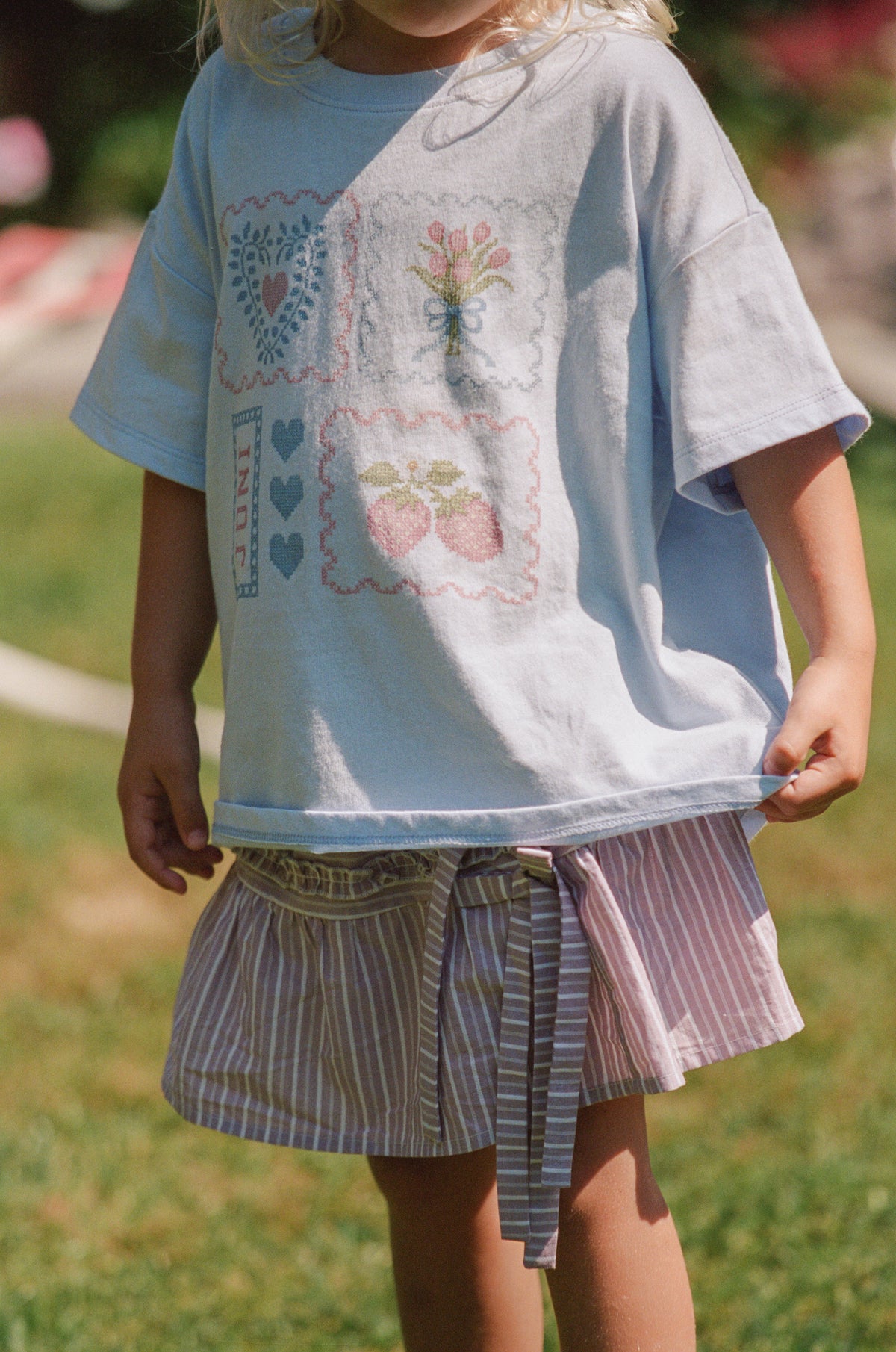 juni jnr patchwork tee - sky