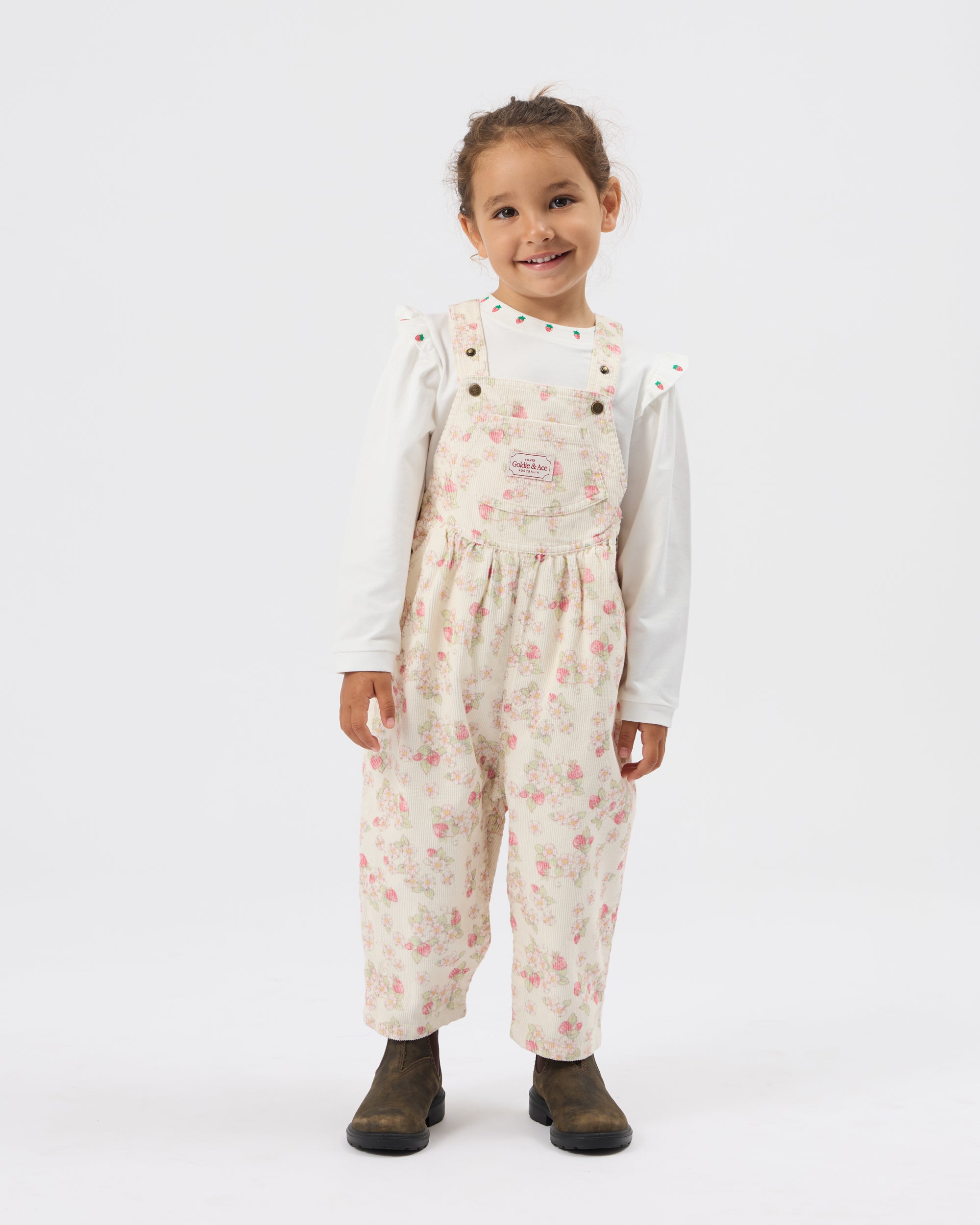 goldie + ace strawberry fields vintage overalls