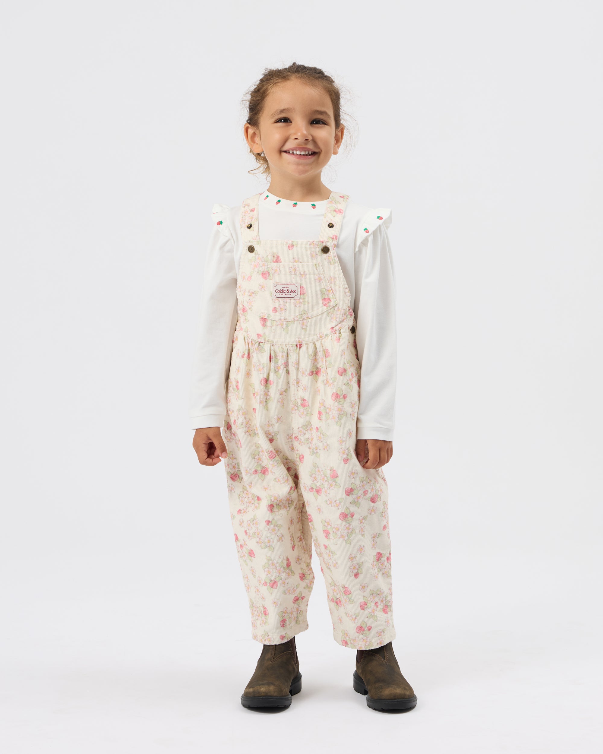 goldie + ace strawberry fields vintage overalls