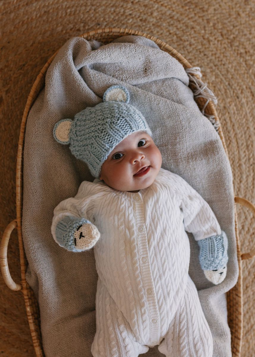 acorn kids bear baby beanie - blue