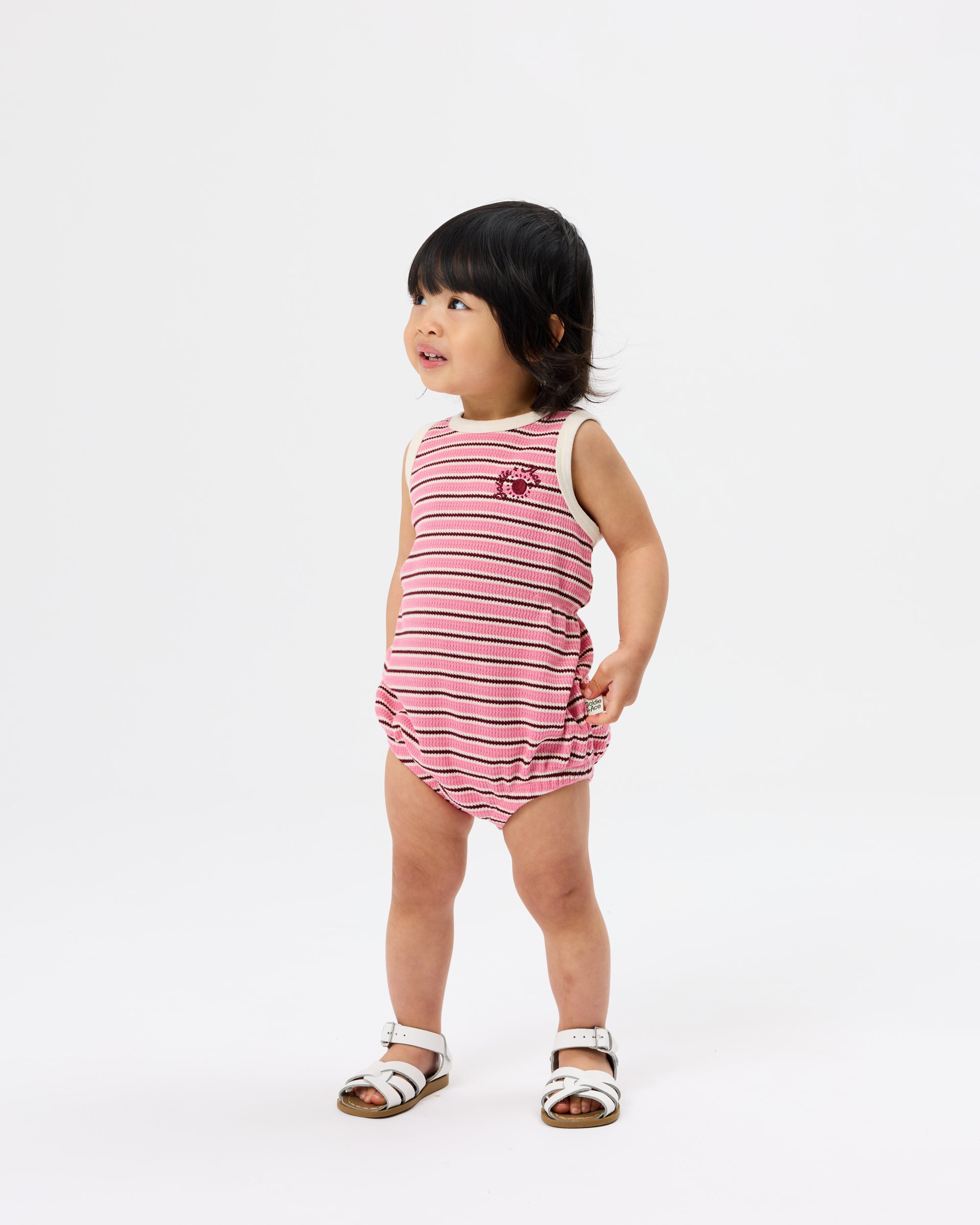 goldie + ace waffle bubble romper - pink stripe