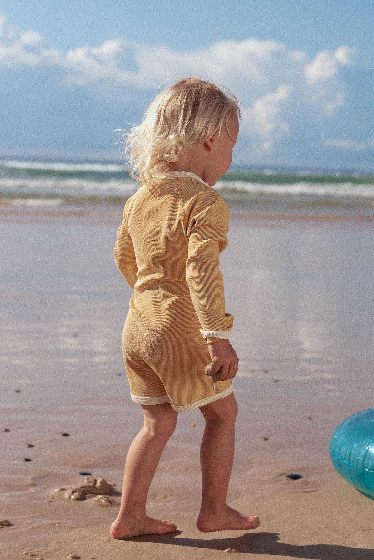 zulu & zephyr mini stripe rib surf suit - marigold