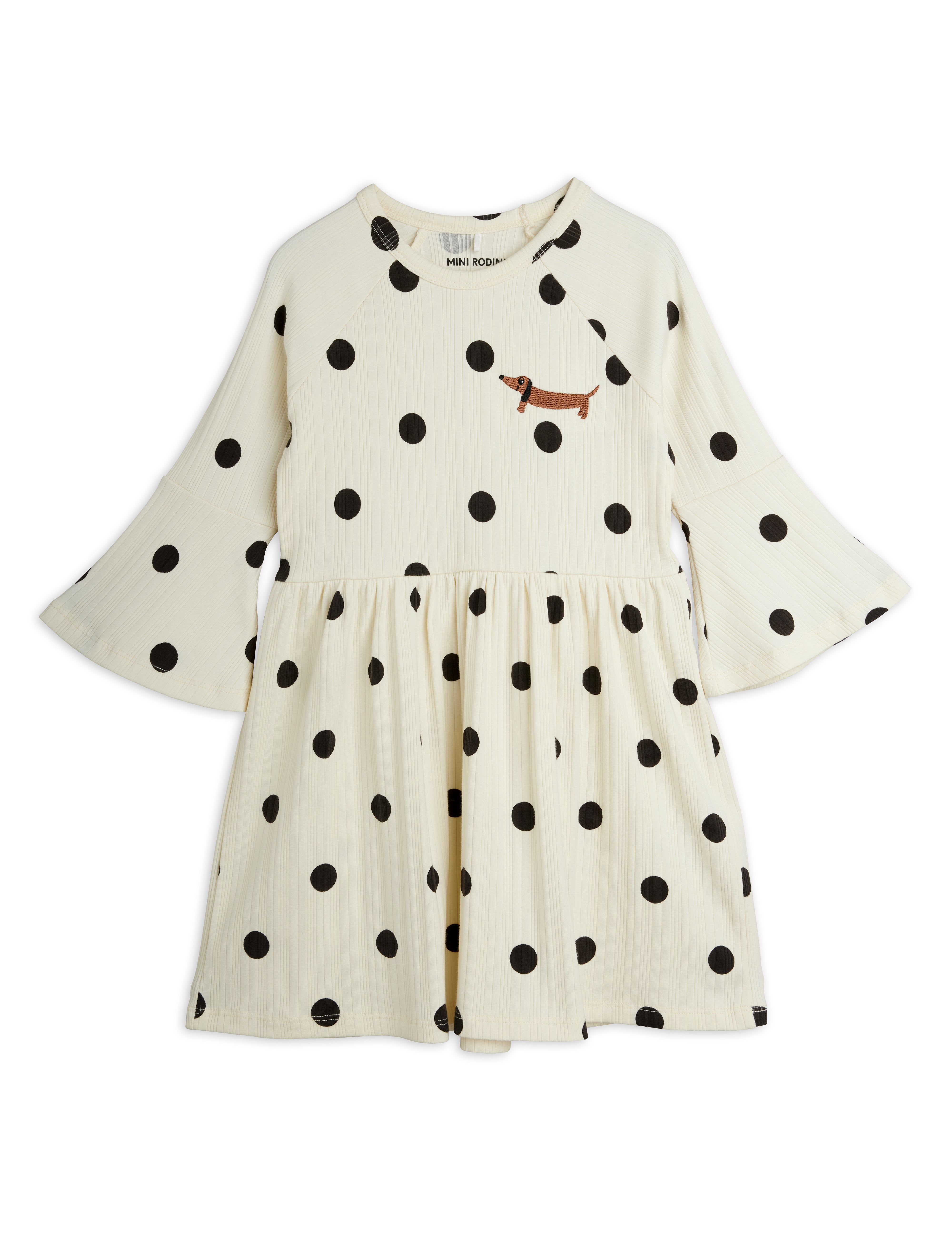 mini rodini dots aop dog trumpet sleeve dress - offwhite