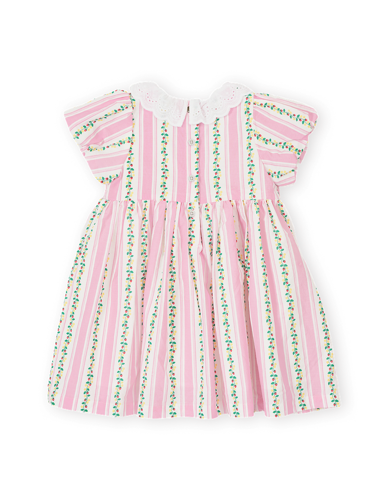 goldie + ace antique stripe strawberry flo smocked dress - pink / antique white