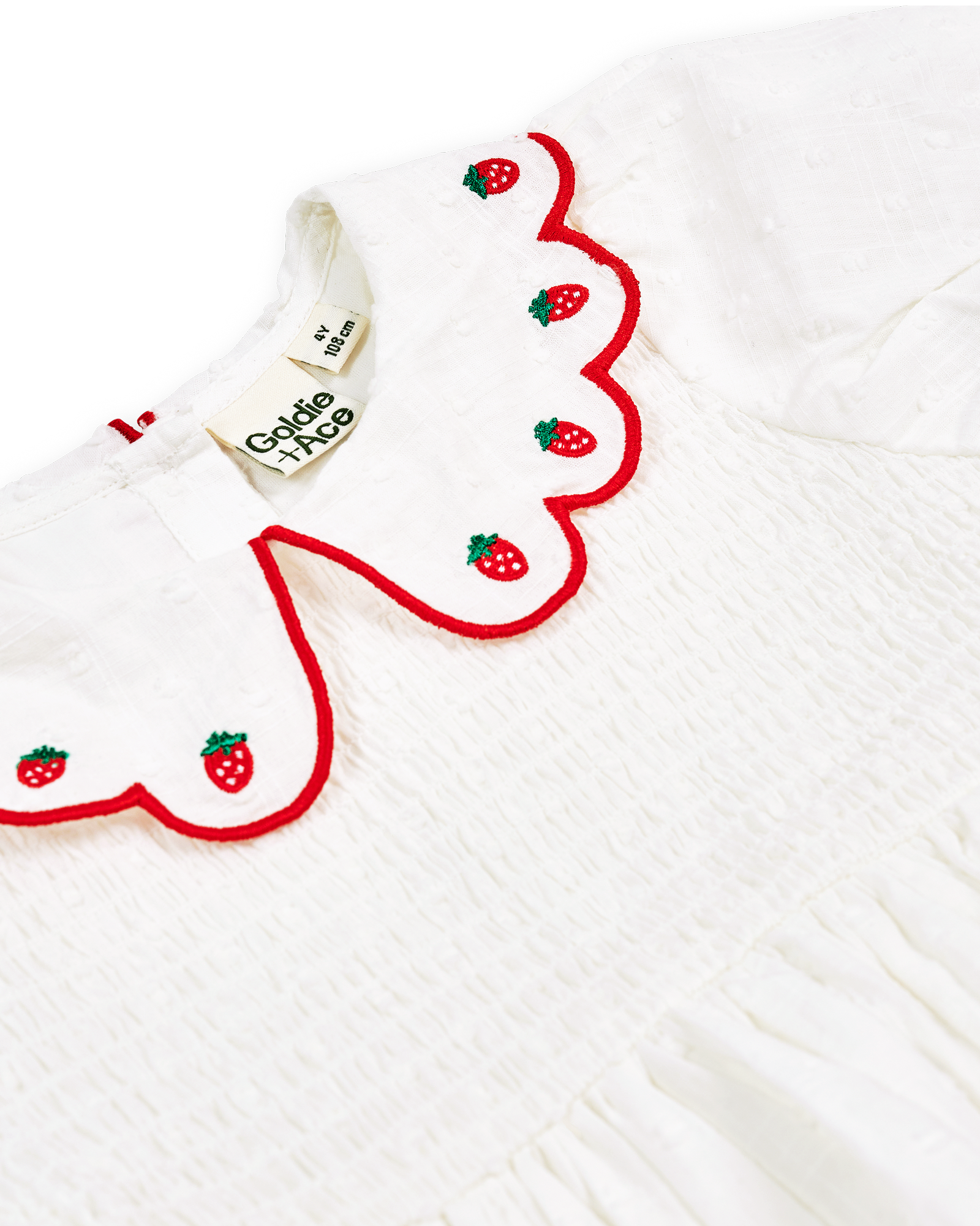 goldie + ace sweet strawberry flo smocked dress - white