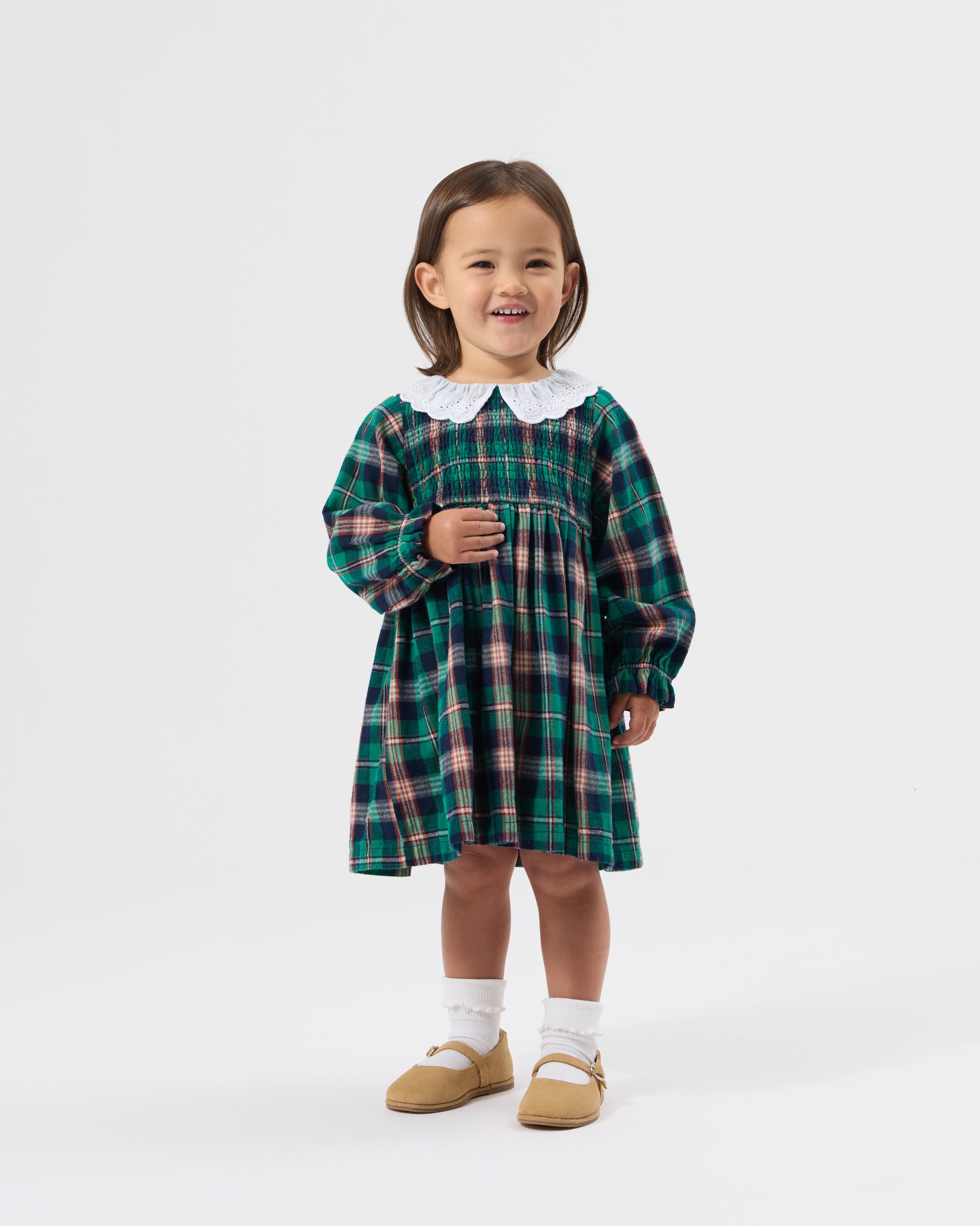 goldie + ace daphne smocked dress - green check