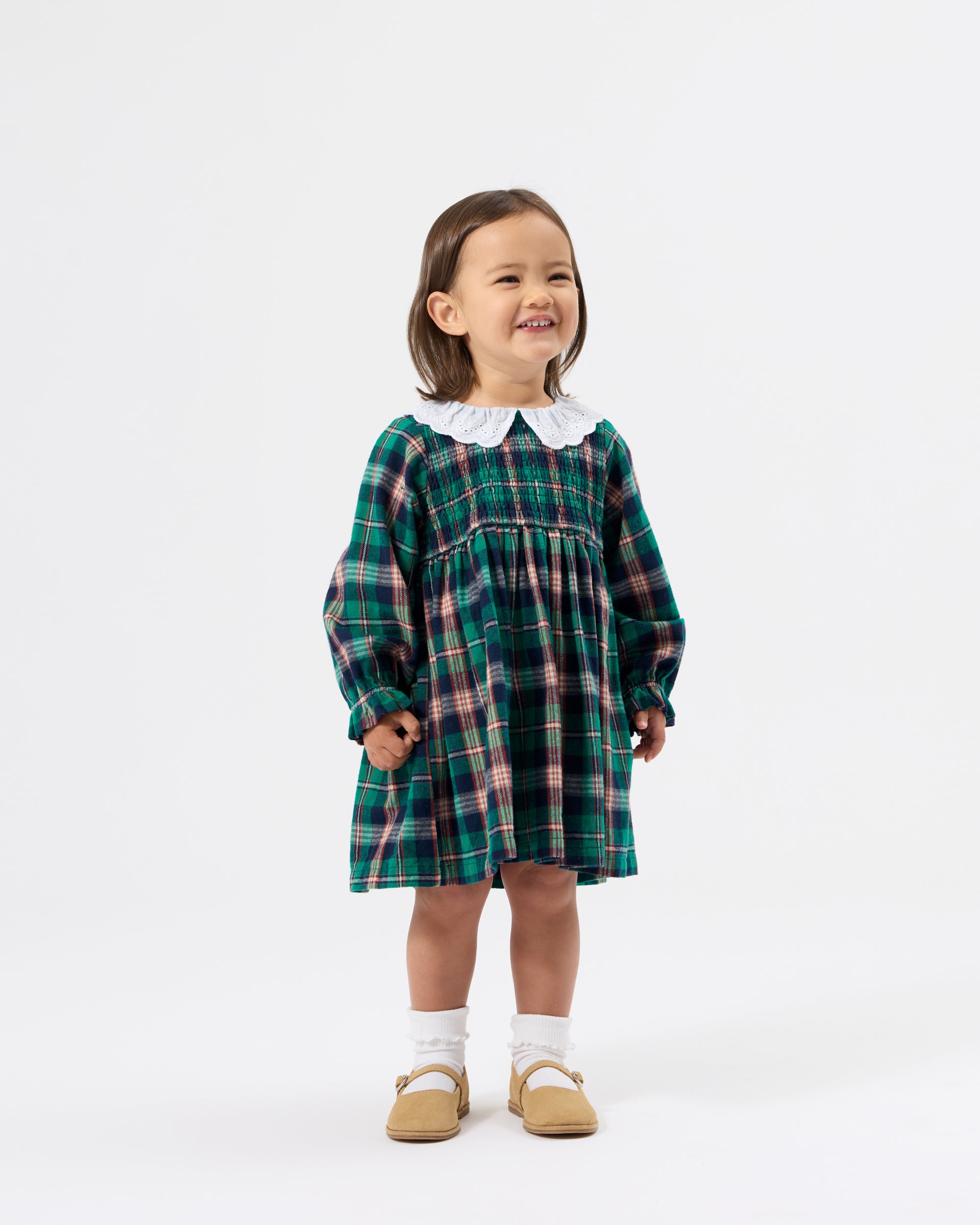 goldie + ace daphne smocked dress - green check