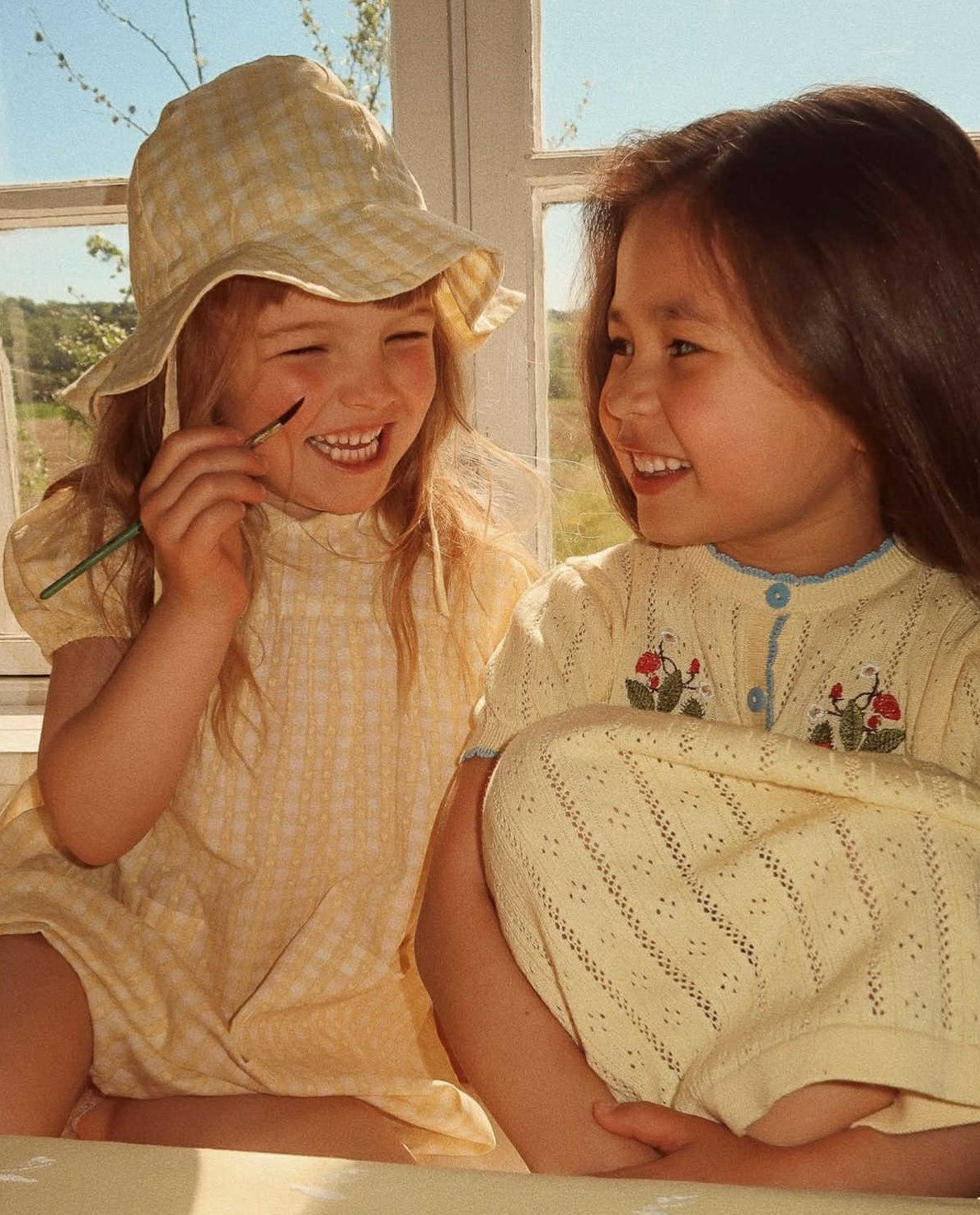 flöss olivia ss shirt - soft yellow heart gingham