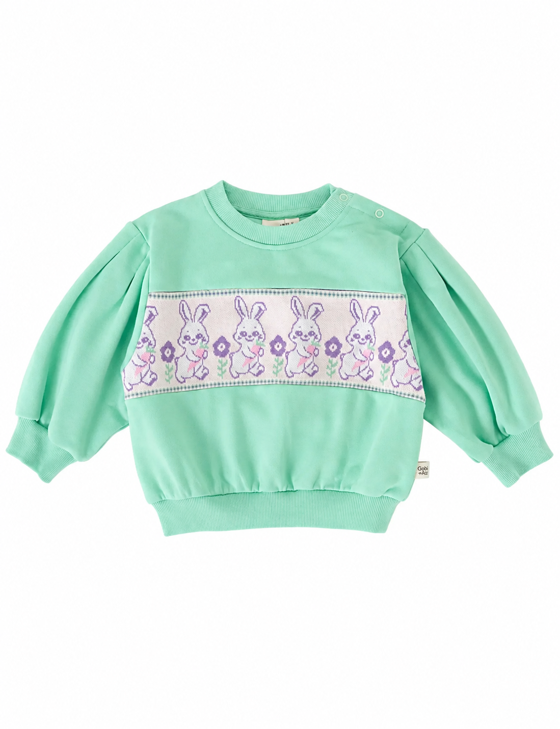 goldie + ace hazel puff sleeve bunny sweater - mint