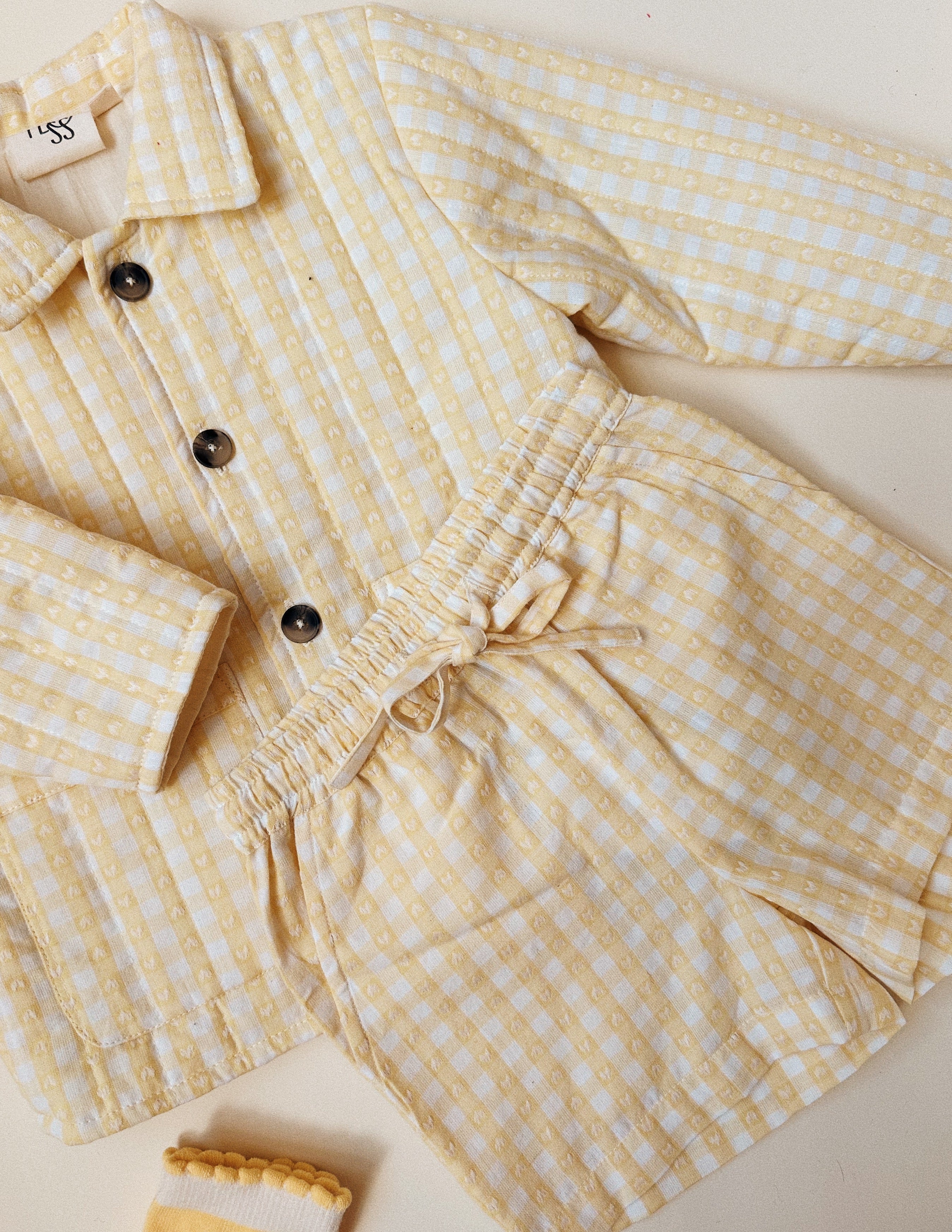 flöss olivia shorts - soft yellow heart gingham - pre order
