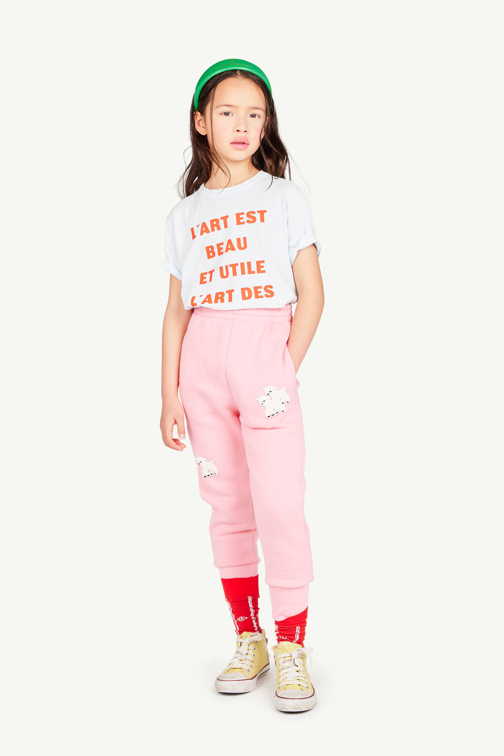 the animals observatory pink sheep patch panther kids sweatpants -