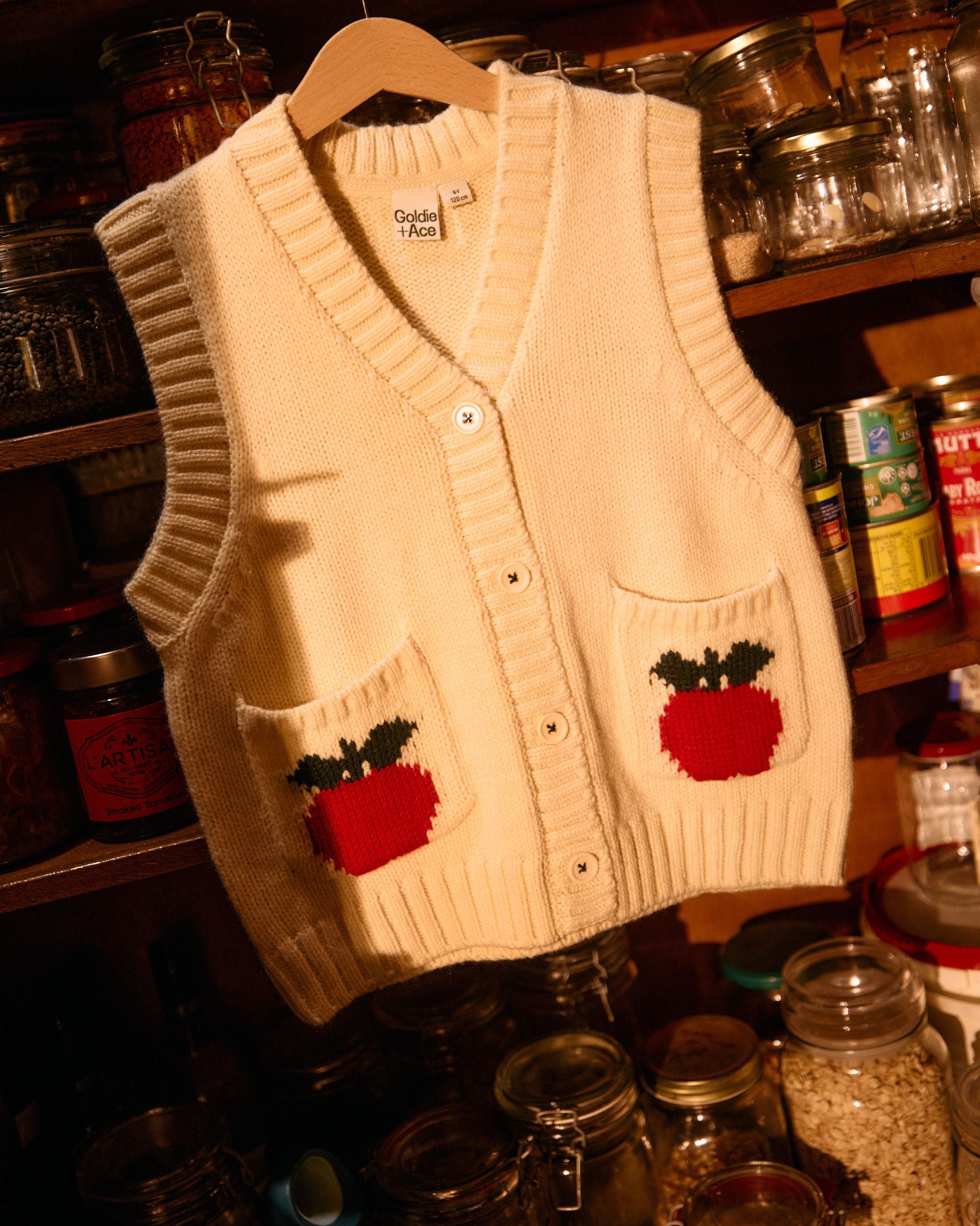 goldie + ace apple pocket knit vest - cream