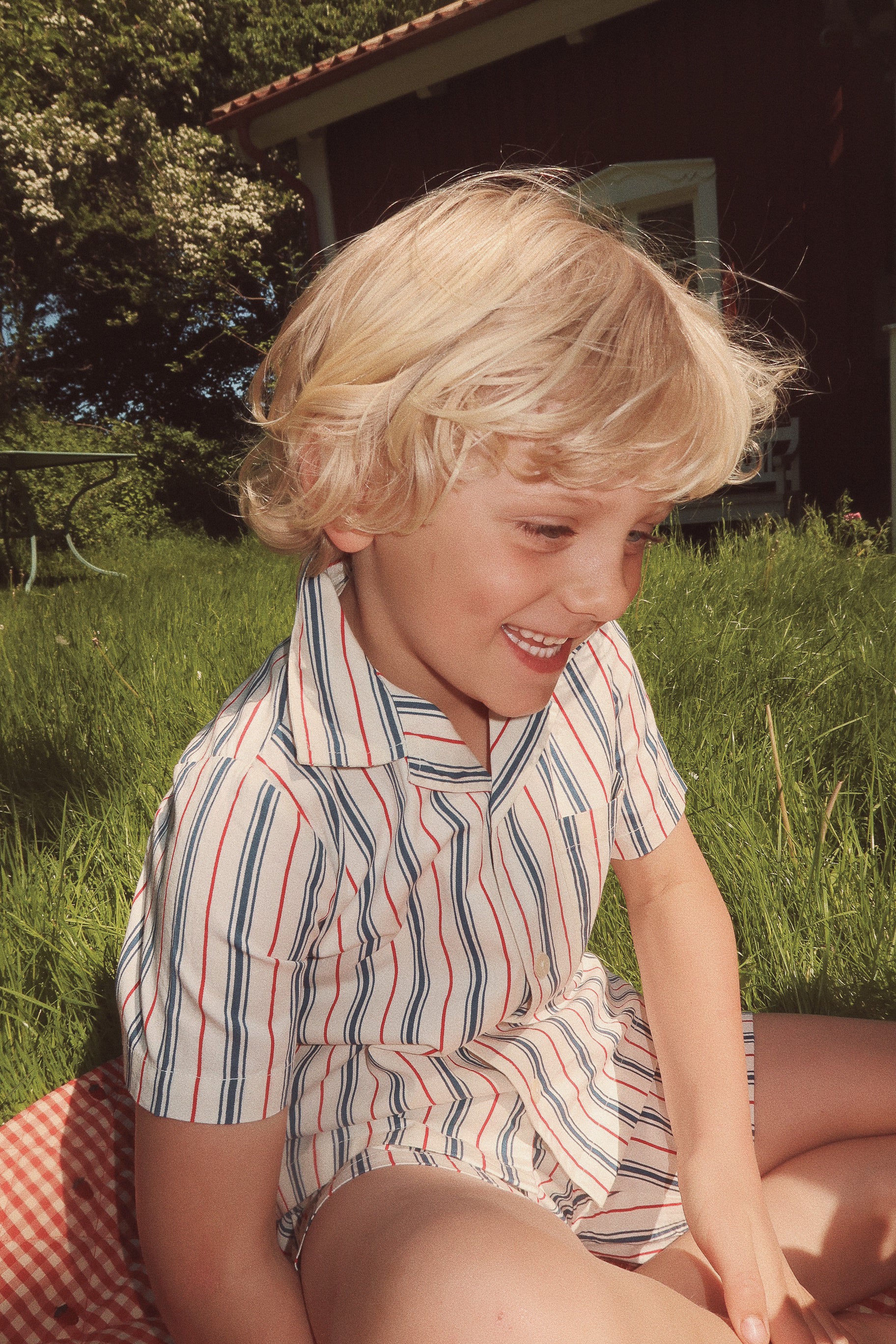 flöss miles ss shirt - red / blue stripe - pre order