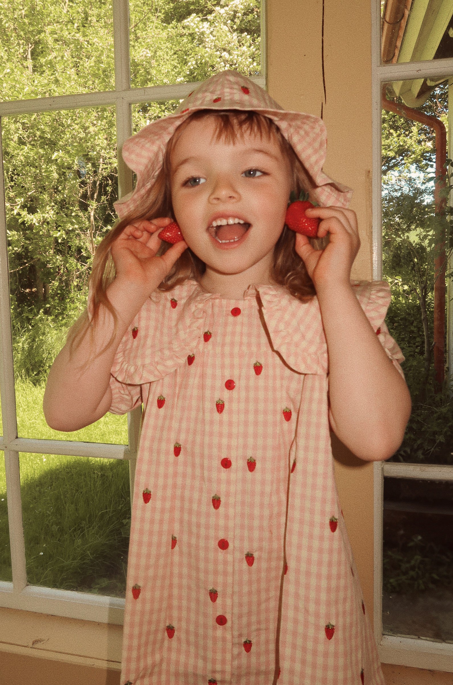 flöss sofia dolly ss dress - pink berry gingham - pre order