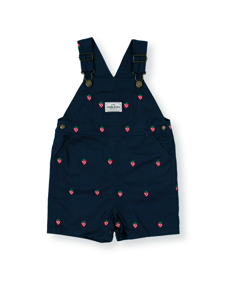 goldie + ace mini strawberry embroidered burton overalls