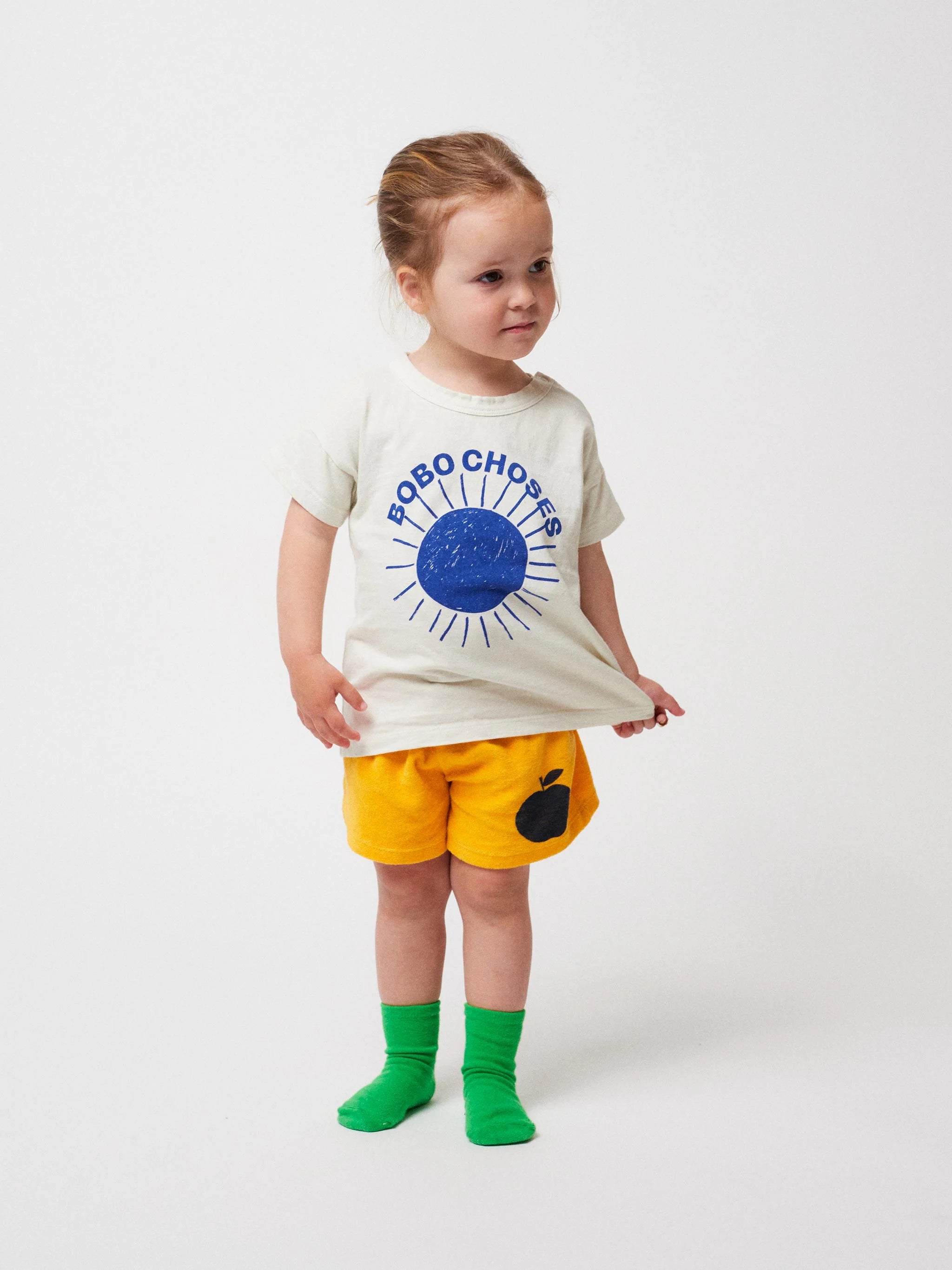 bobo choses iconic collection baby poma yellow terry shorts