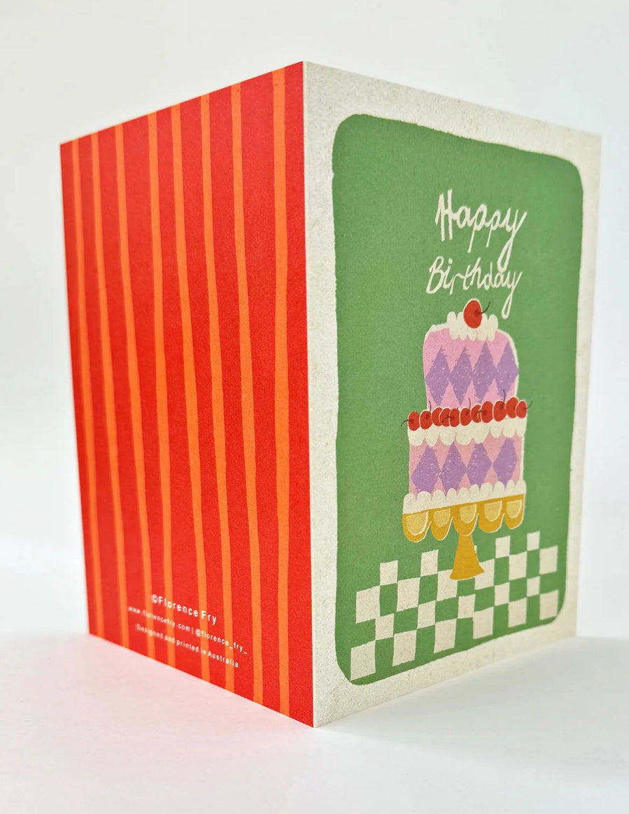 florence fry card - happy birthday cake (green)