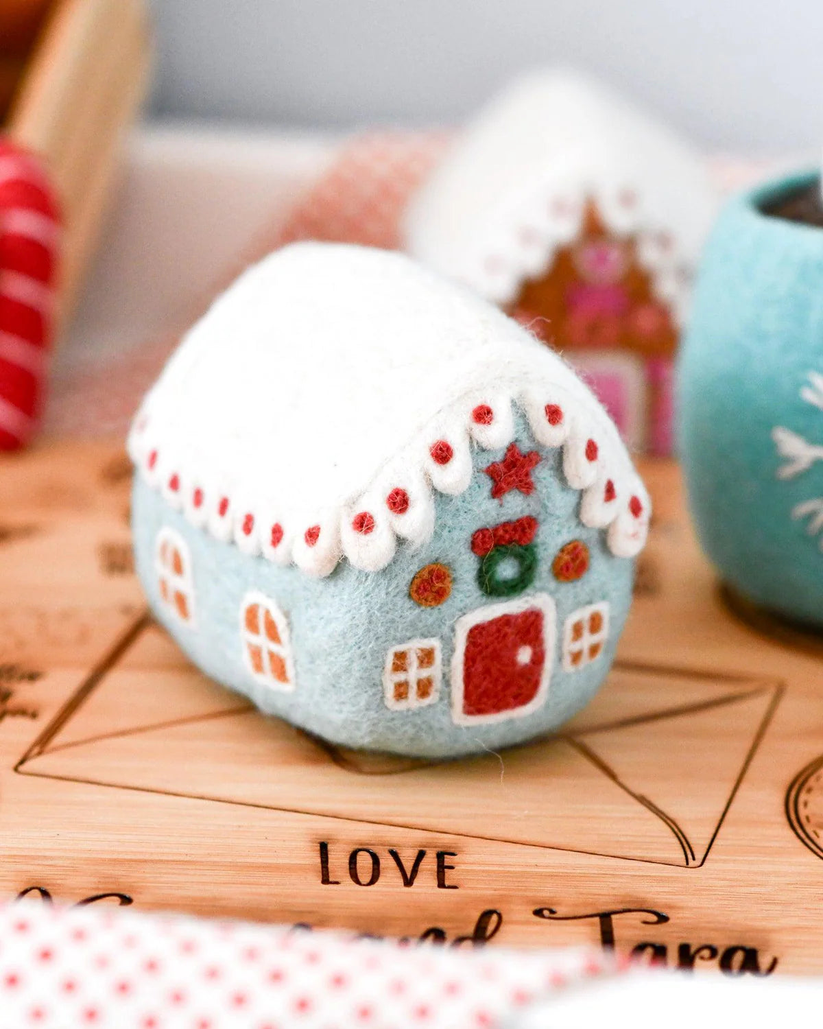 tara treasures felt blue gingerbread house