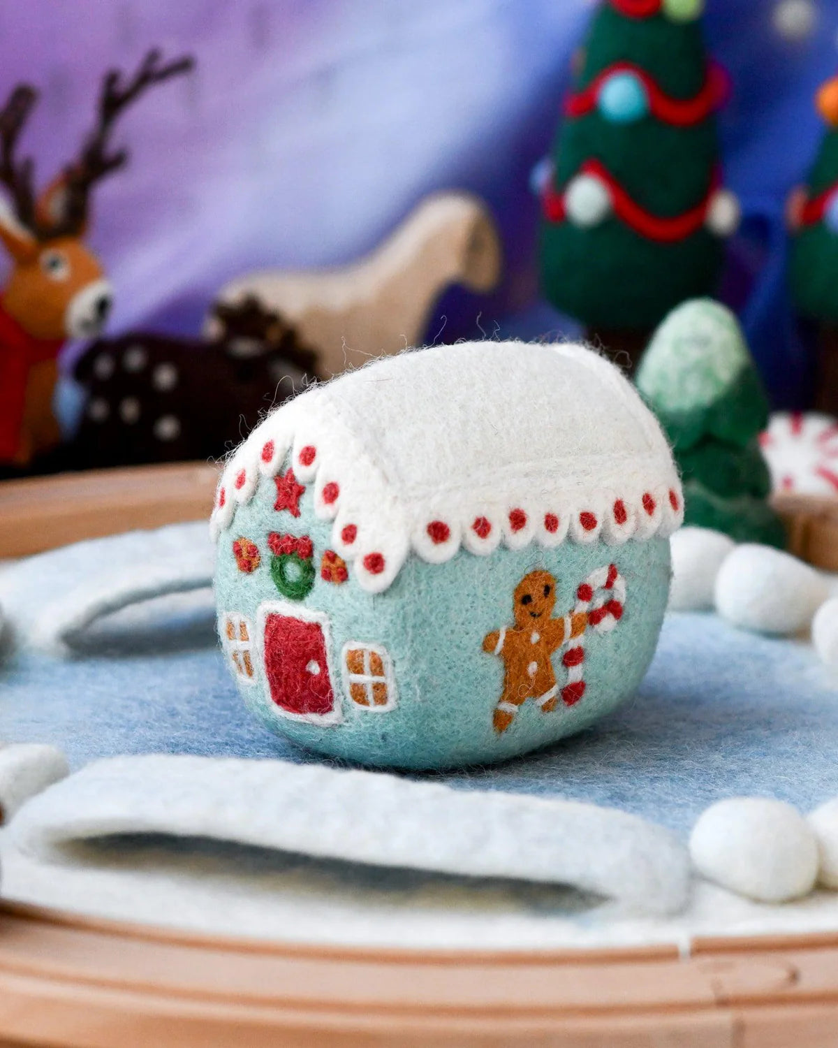 tara treasures felt blue gingerbread house