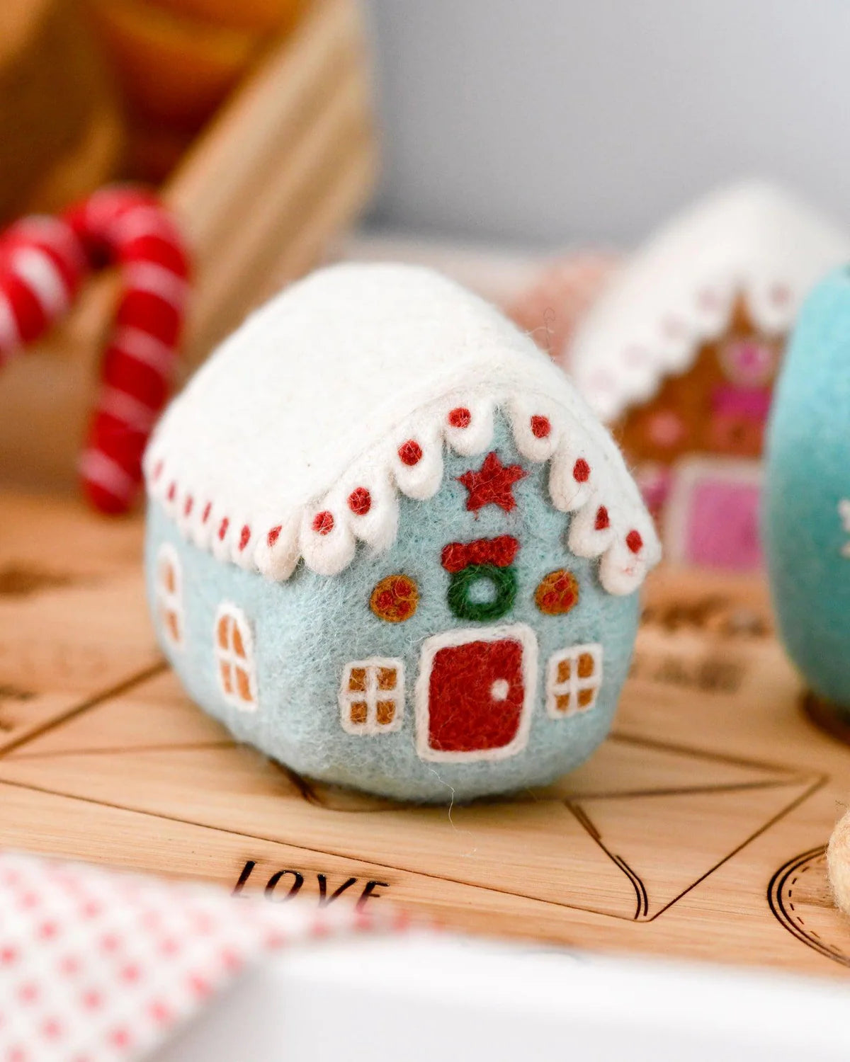 tara treasures felt blue gingerbread house