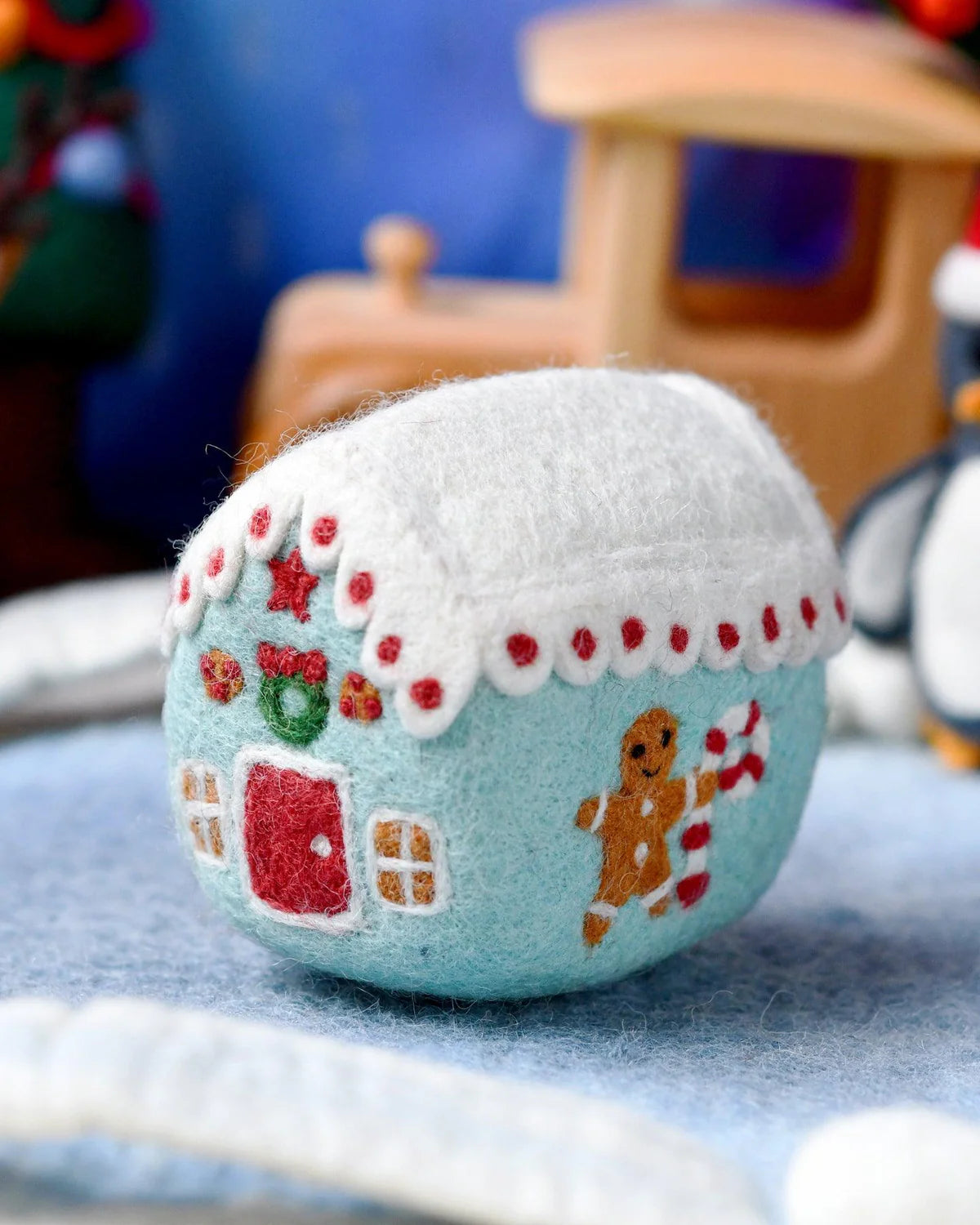 tara treasures felt blue gingerbread house