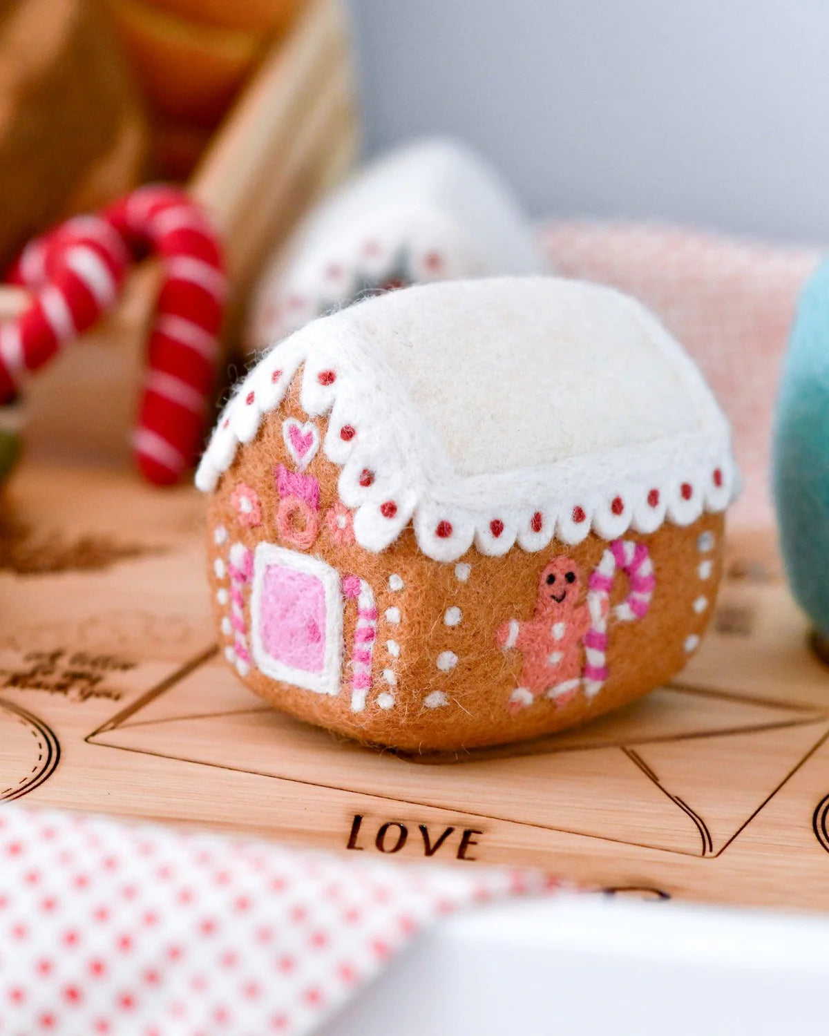 tara treasures felt pink gingerbread house