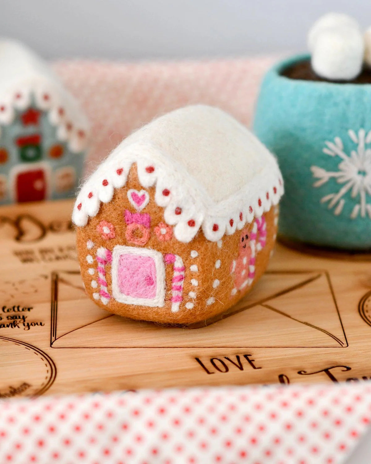 tara treasures felt pink gingerbread house