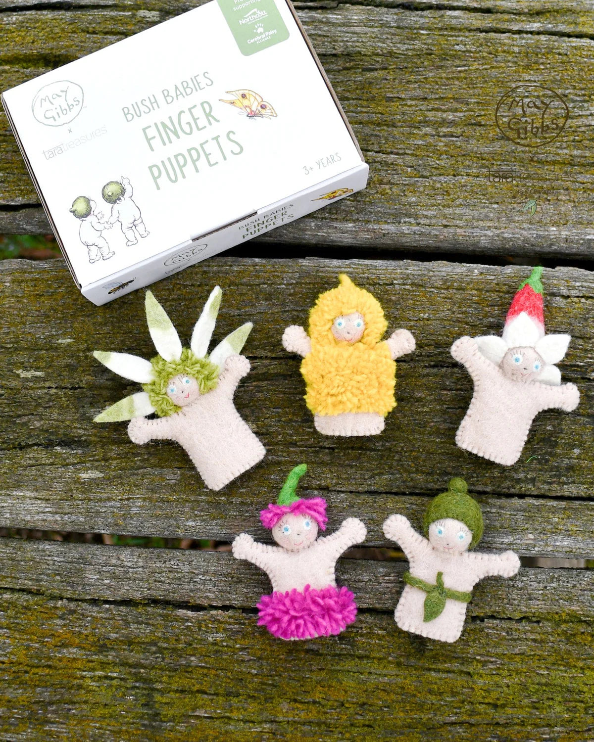 tara treasures x may gibbs finger puppet set - bush babies