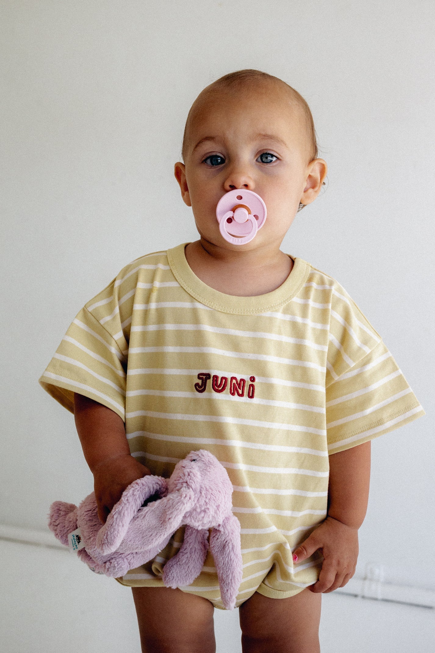 juni jnr riley t-shirt romper - butter stripe