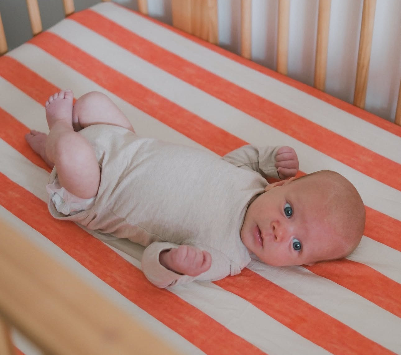 play linen cherry stripe fitted sheet set