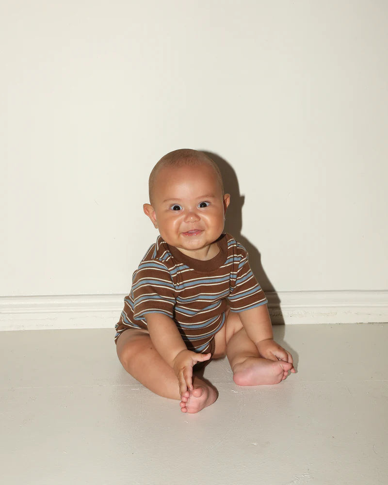 summer and storm baby short sleeve body - cocoa retro stripe - pre order