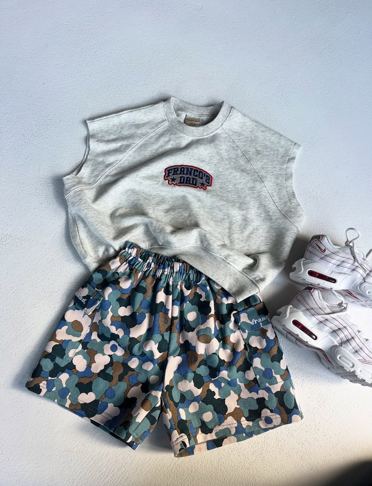 franco's dad blue camo cargo shorts