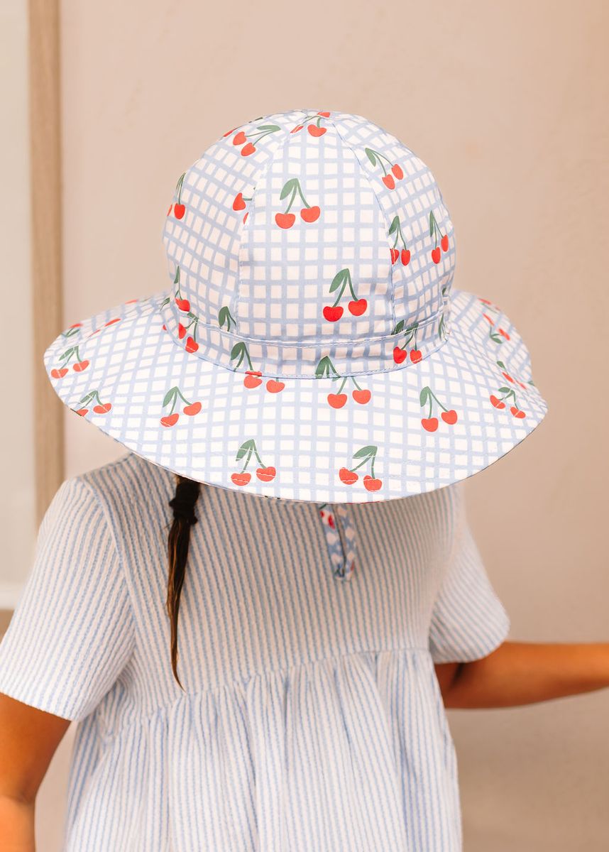 acorn kids cherry checks wide brim sun hat
