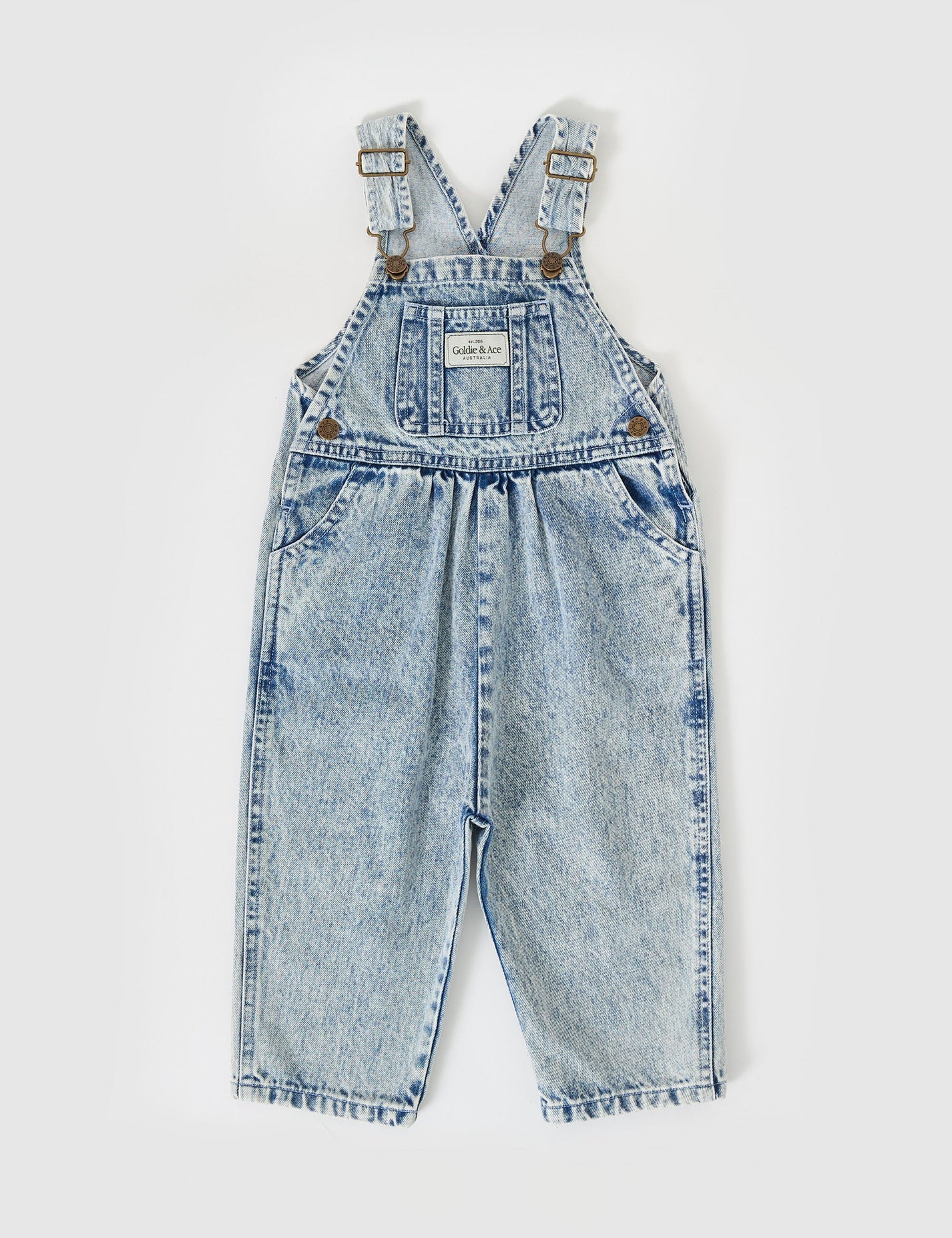 goldie + ace austin vintage washed denim overalls - light denim