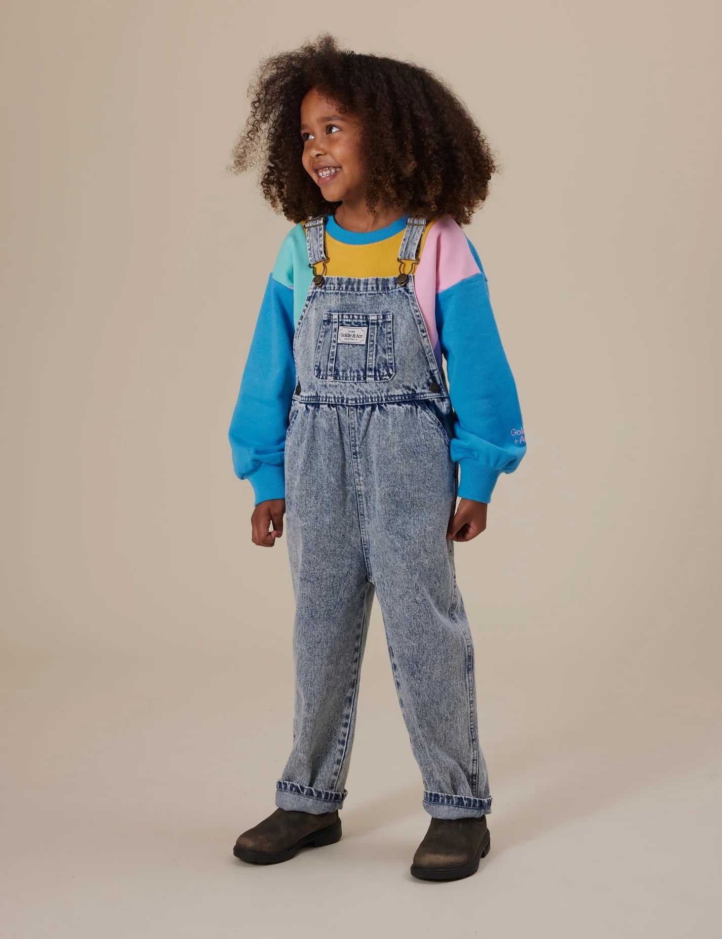 goldie + ace austin vintage washed denim overalls - light denim