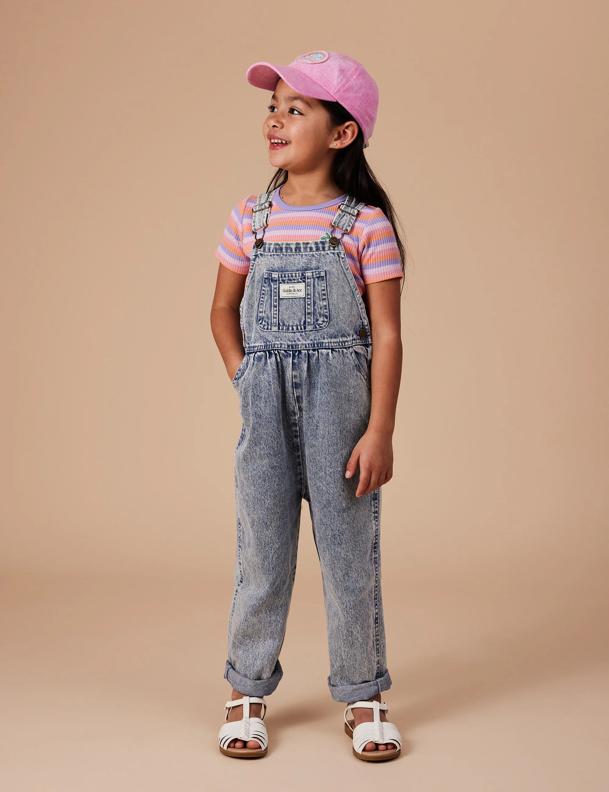 goldie + ace austin vintage washed denim overalls - light denim