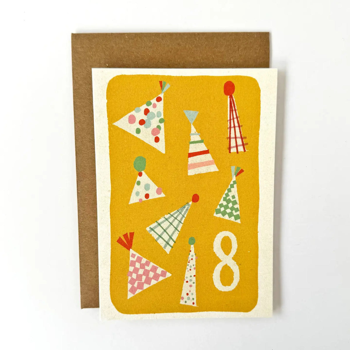 florence fry number 8 birthday card - party hats