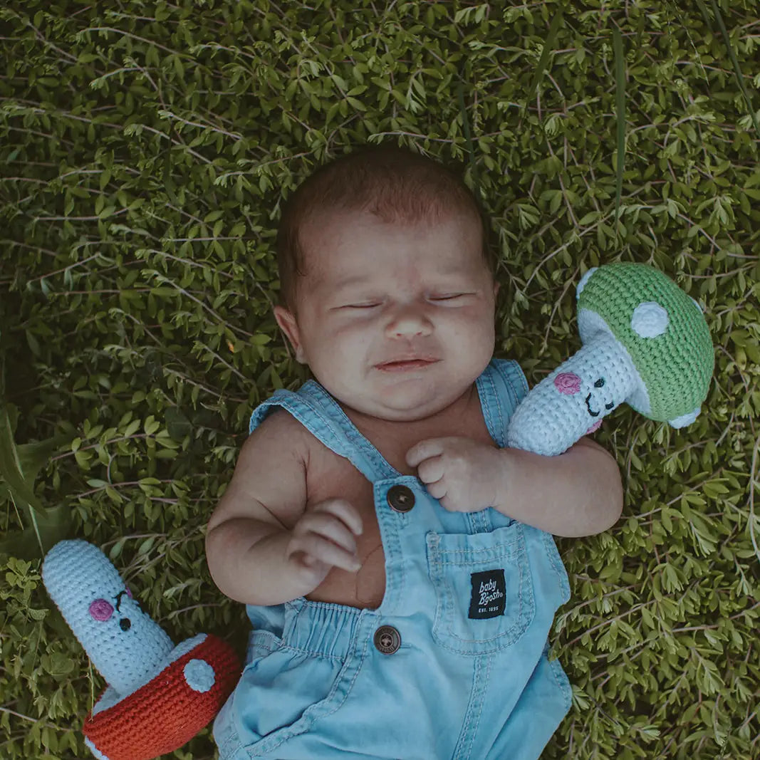pebble child whimsical green mushroom rattle