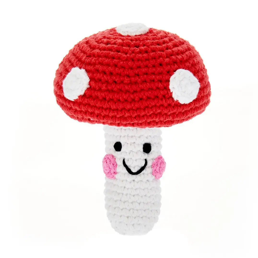 pebble child whimsical red mushroom rattle