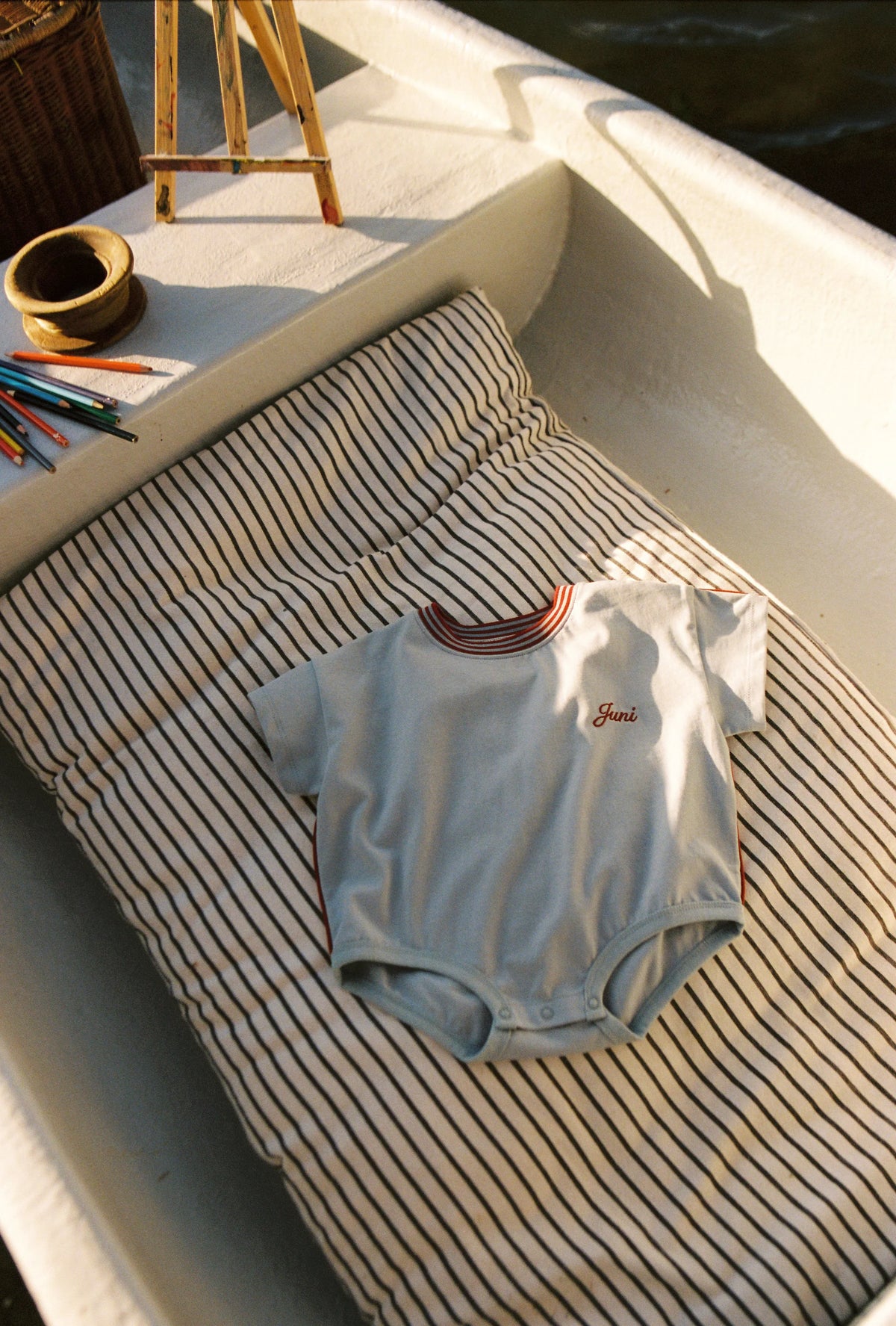 juni jnr riley t-shirt romper - stone blue