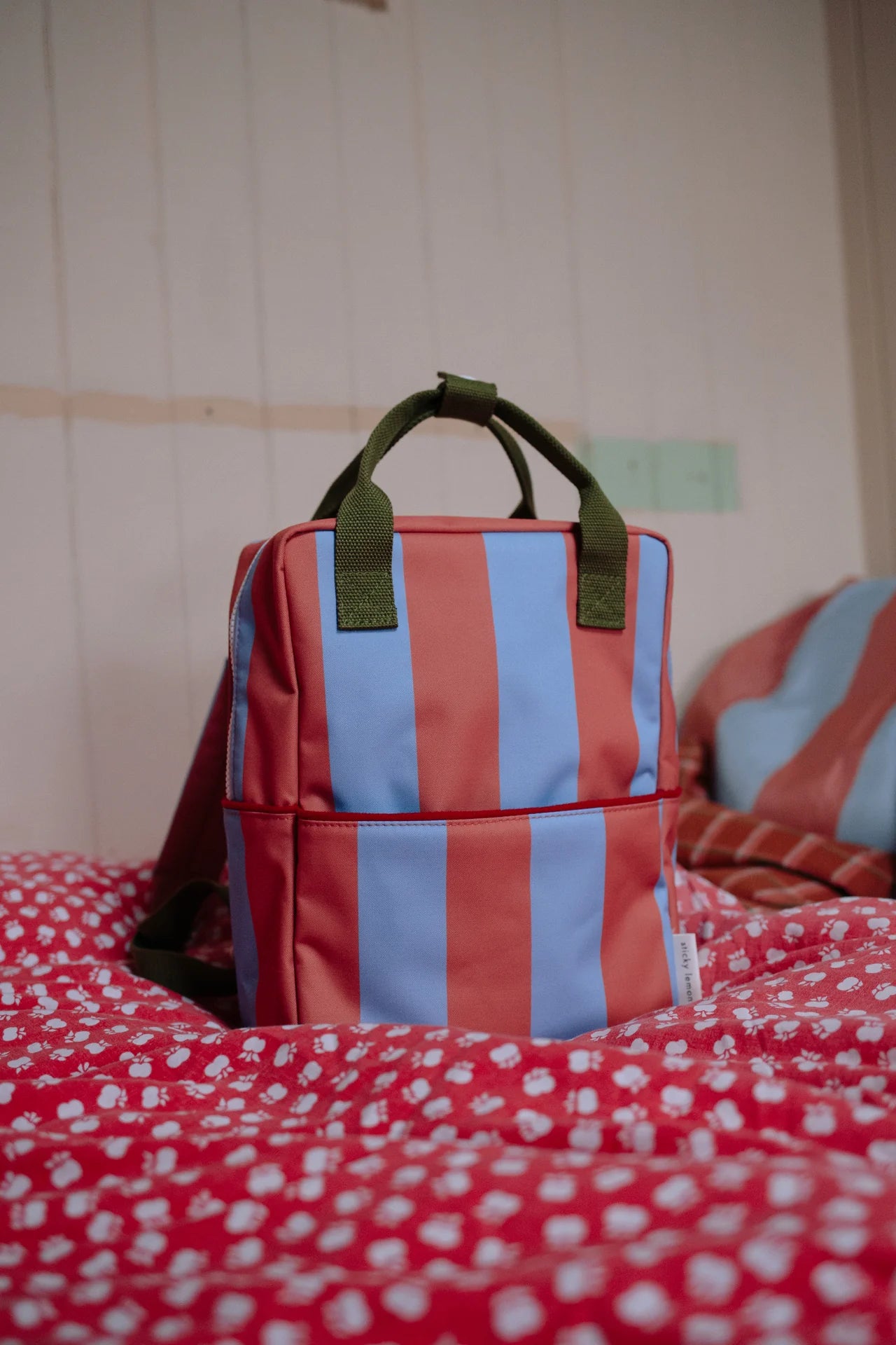 sticky lemon medium backpack - striped cloud blue + maple whirl