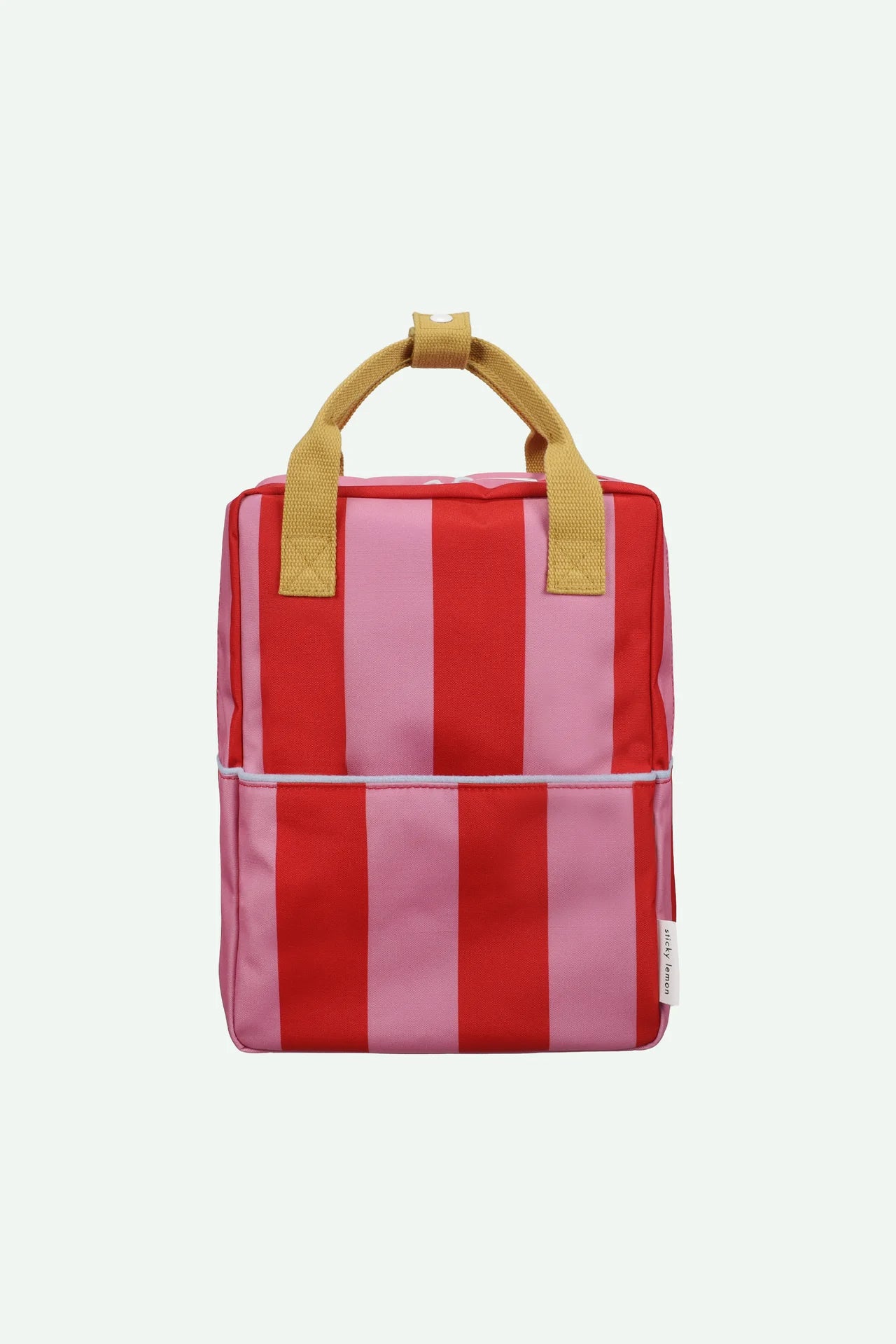 sticky lemon medium backpack - striped red apple + rosebay pink