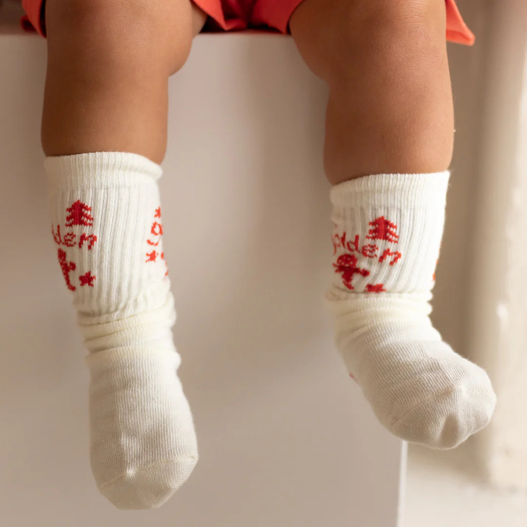golden children christmas socks - cream