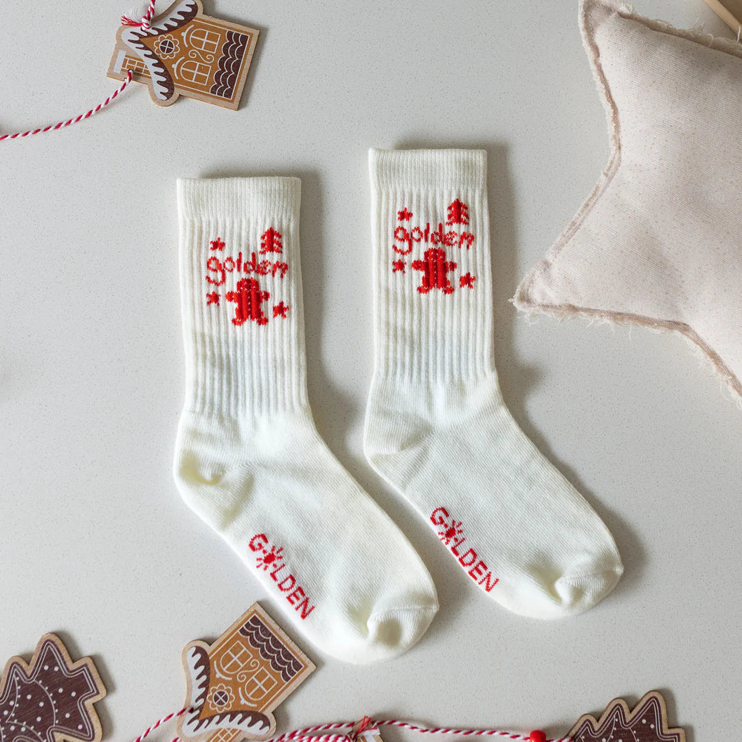 golden children christmas socks - cream