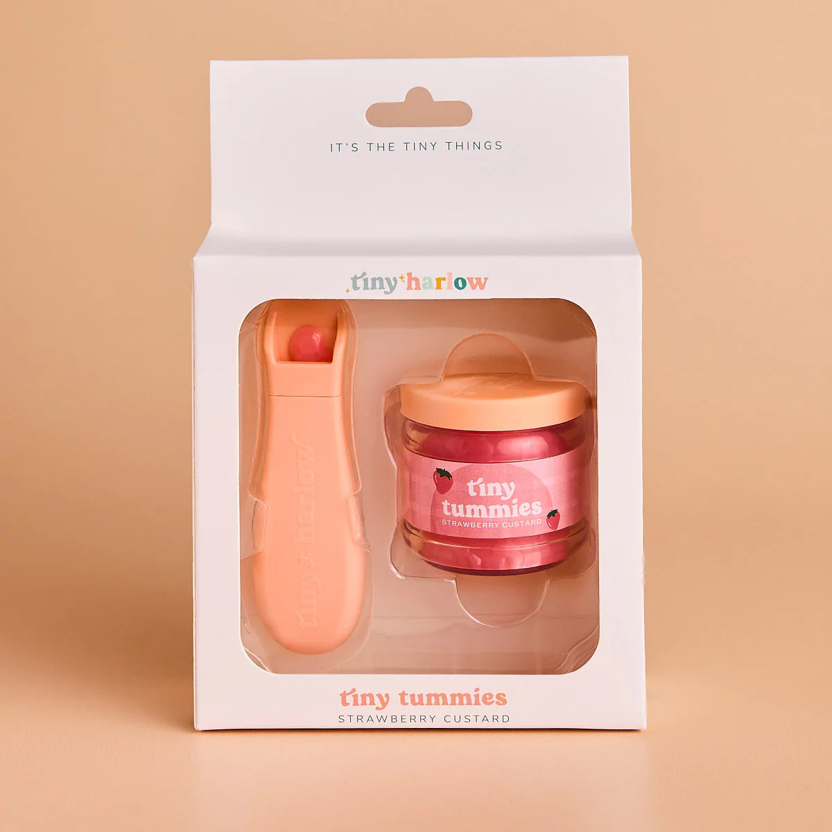 tiny harlow tiny tummies doll food jar - strawberry custard
