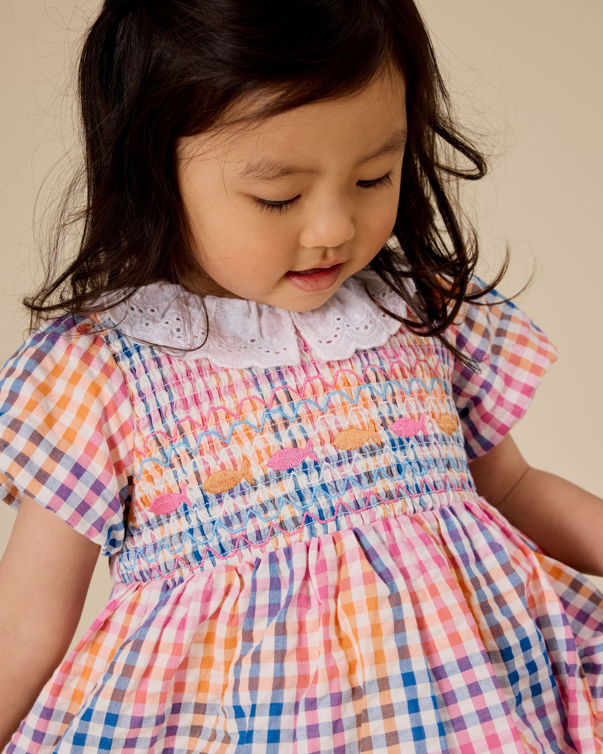 goldie + ace rainbow gingham flo smocked dress