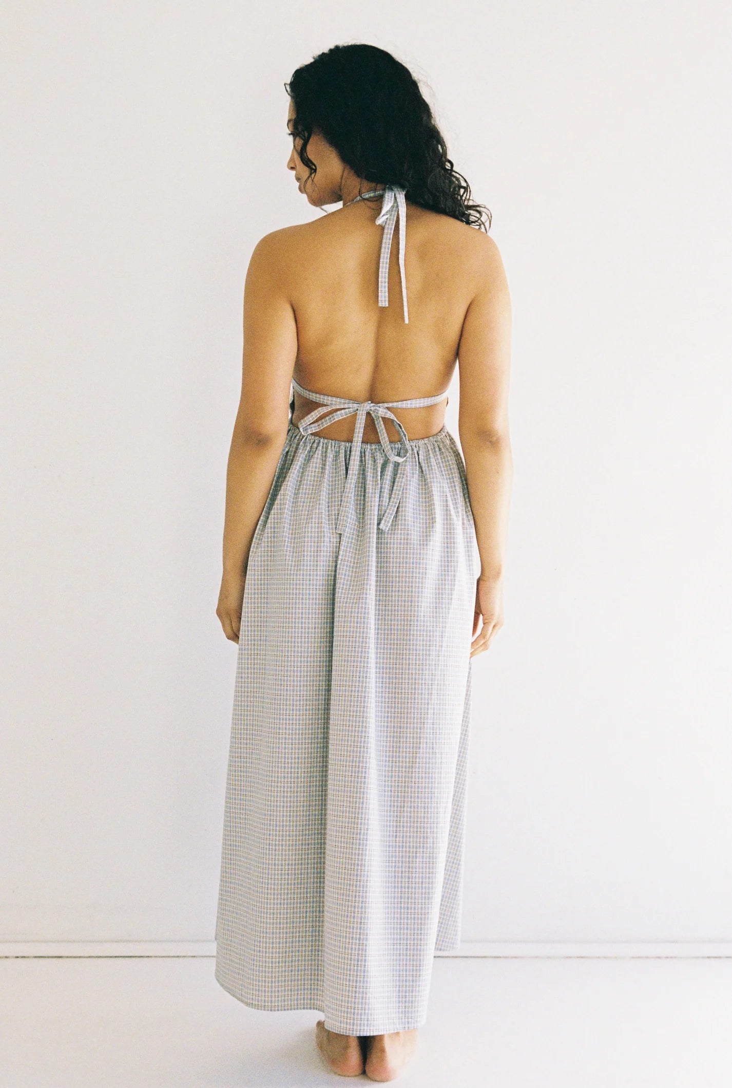 juni lily midi dress - blue check