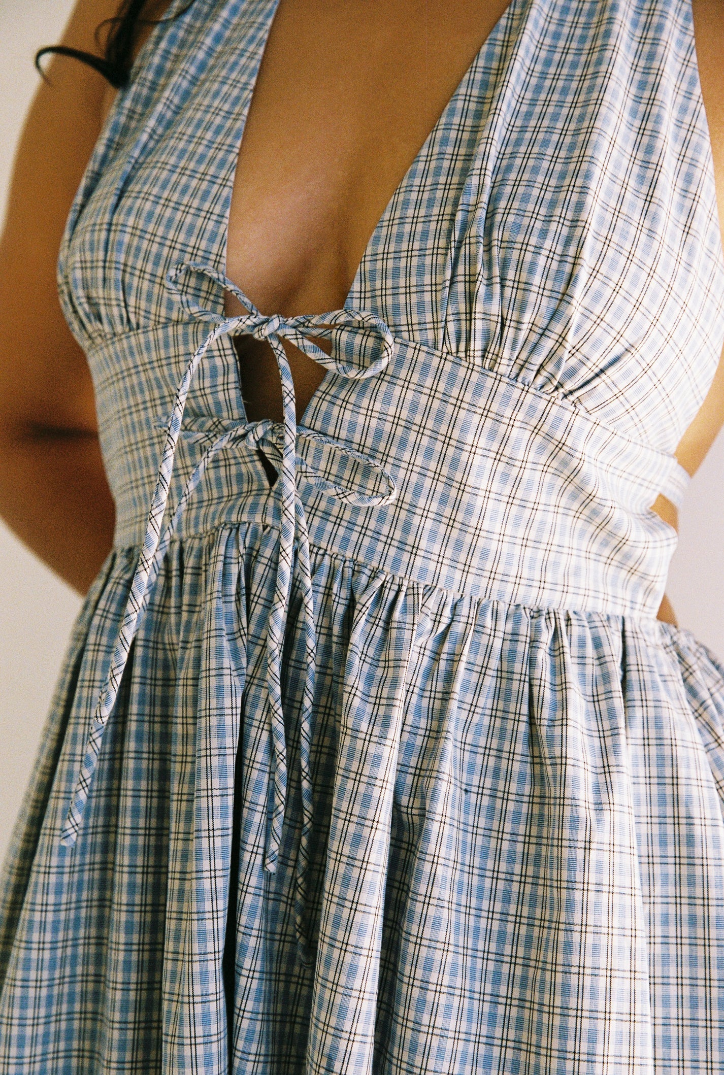 juni lily midi dress - blue check