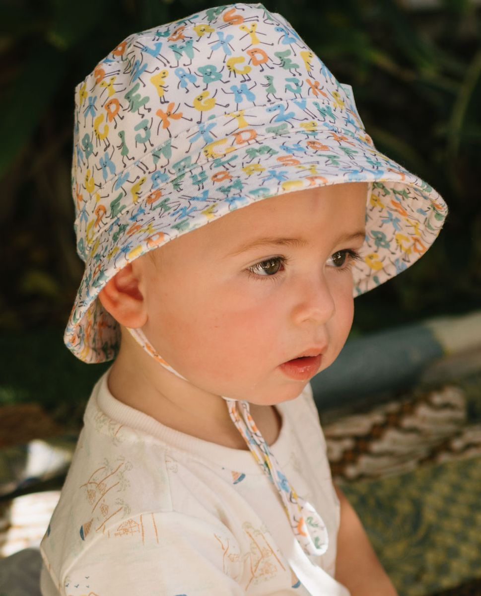 acorn kids abc's stretch cotton wide brim sunhat