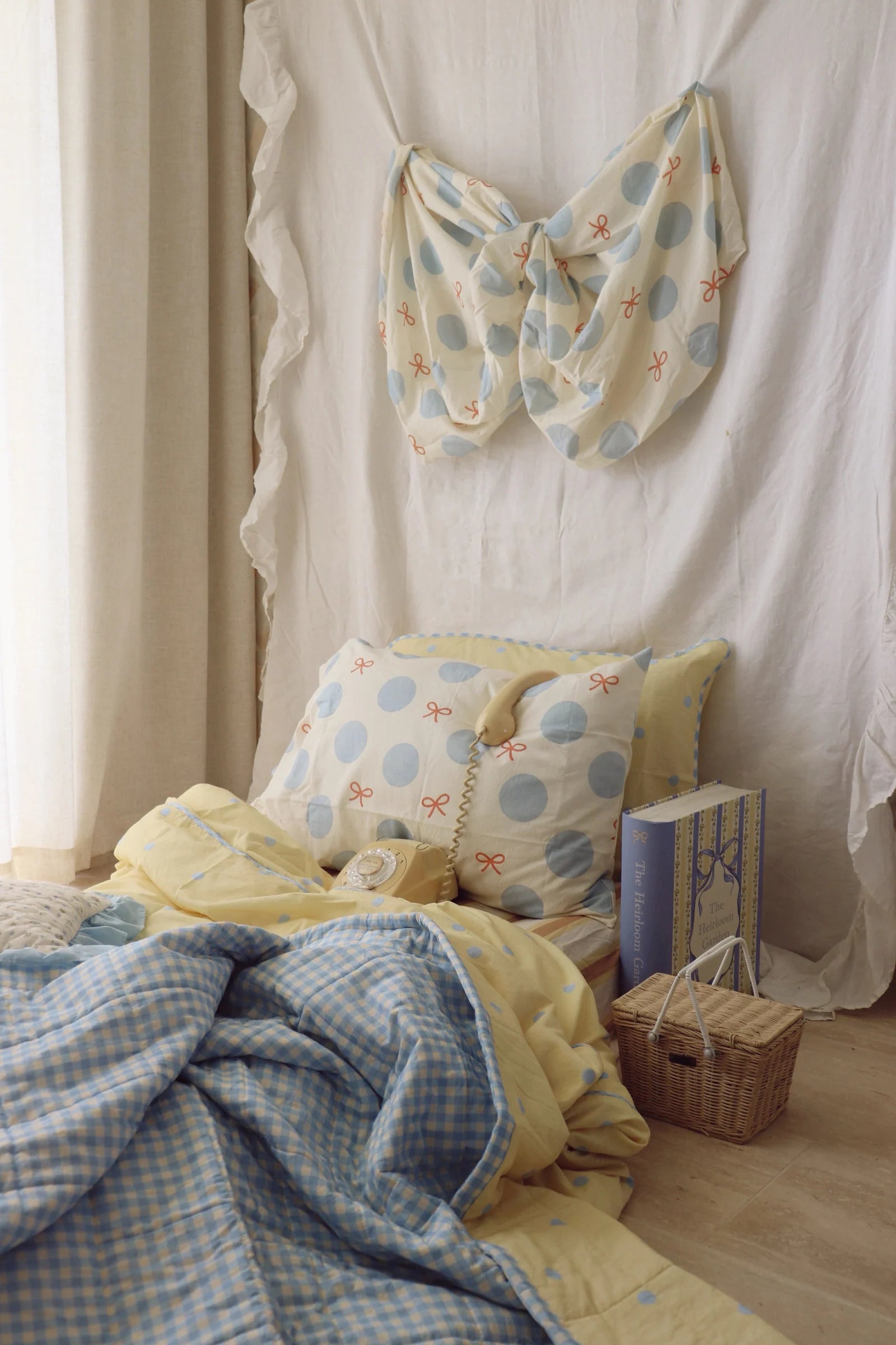 play linen butter dot reversible quilt